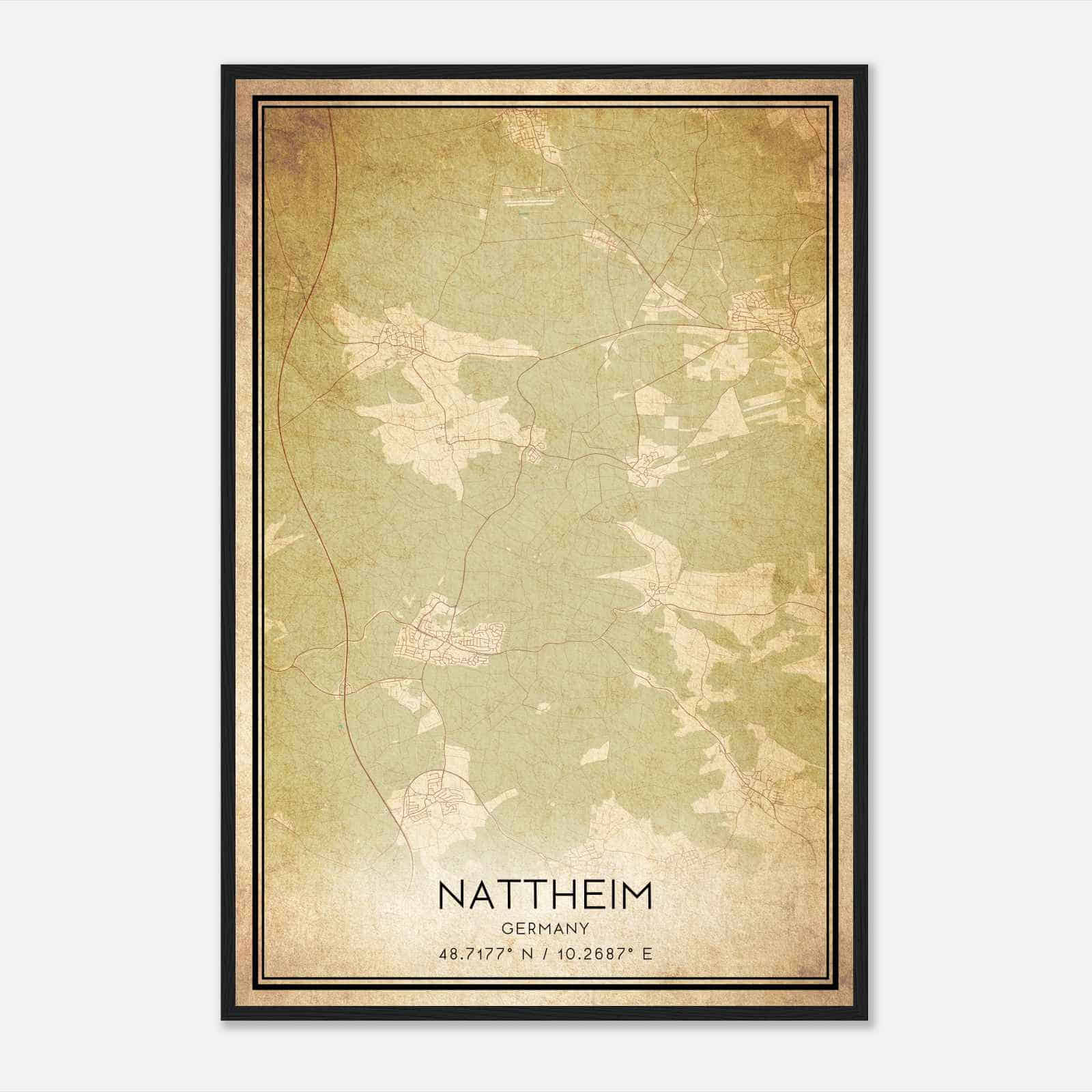 Vintage Nattheim Germany Map Poster, Nattheim City Road Wall Art Print
