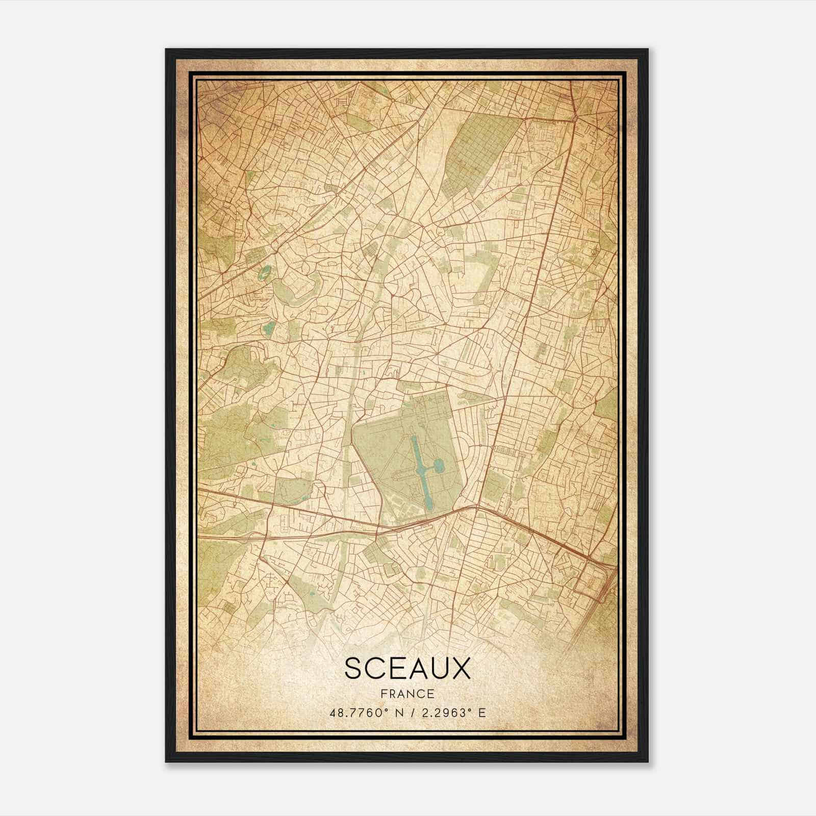 Vintage Sceaux France Map Poster, Sceaux City Road Wall Art Print