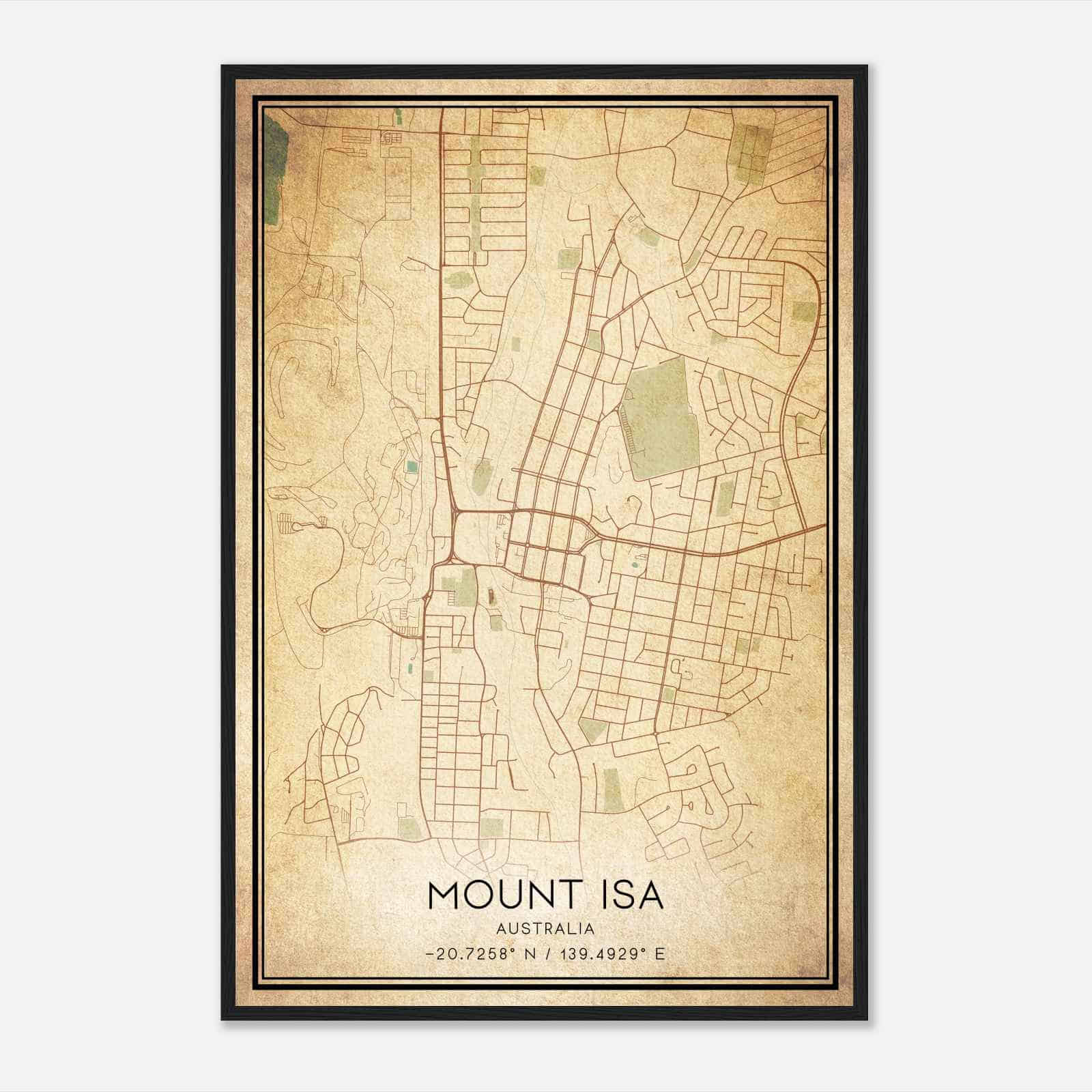 Vintage Mount Isa Australia Map Poster, Mount Isa City Road Wall Art Print