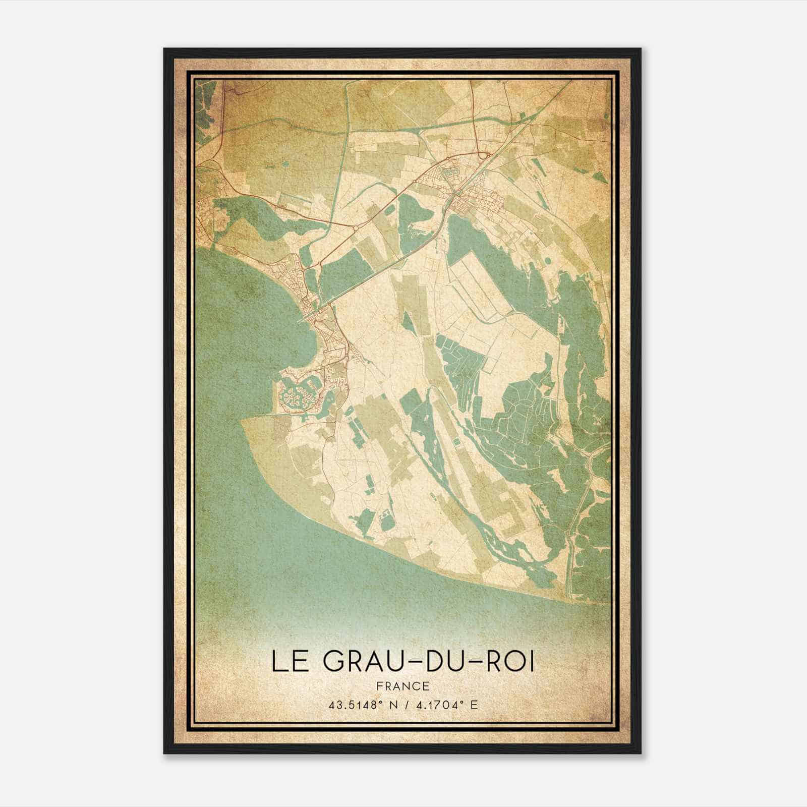 Vintage Le Grau-du-Roi France Map Poster, Le Grau-du-Roi City Road Wall Art Print
