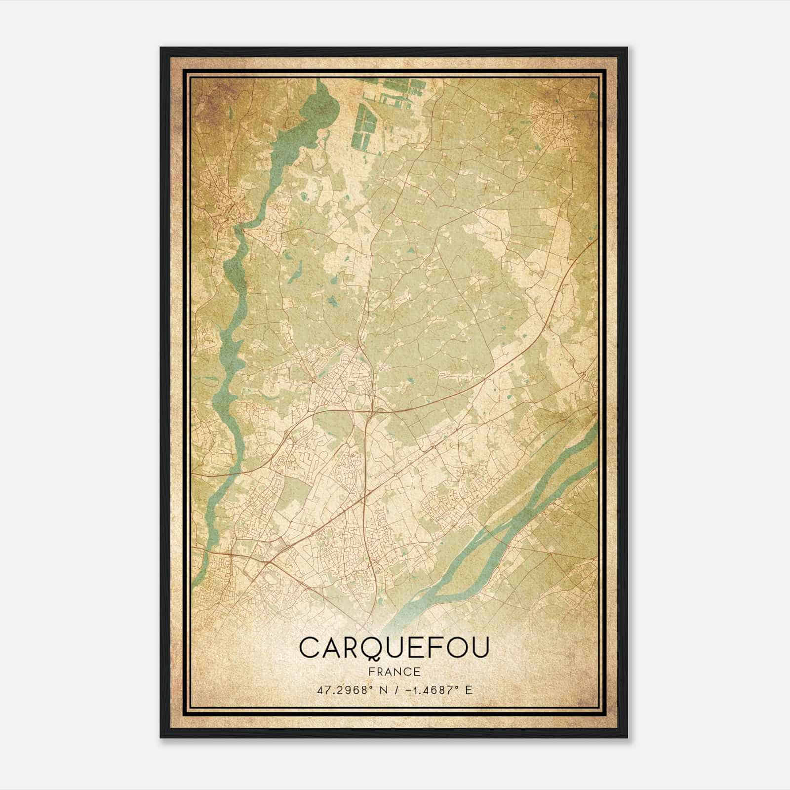 Vintage Carquefou France Map Poster, Carquefou City Road Wall Art Print