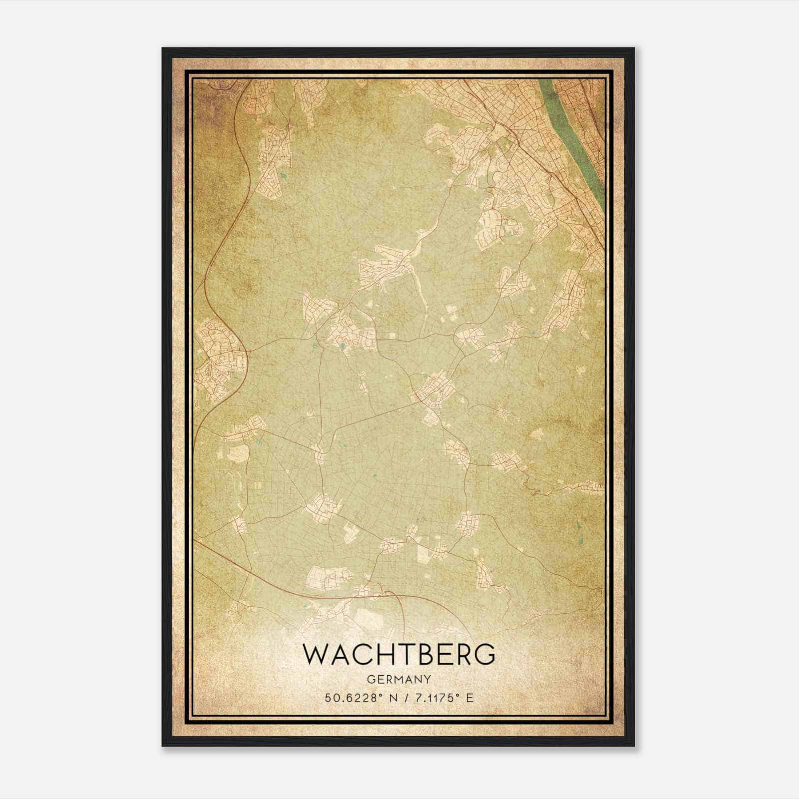 Vintage Wachtberg Germany Map Poster, Wachtberg City Road Wall Art Print