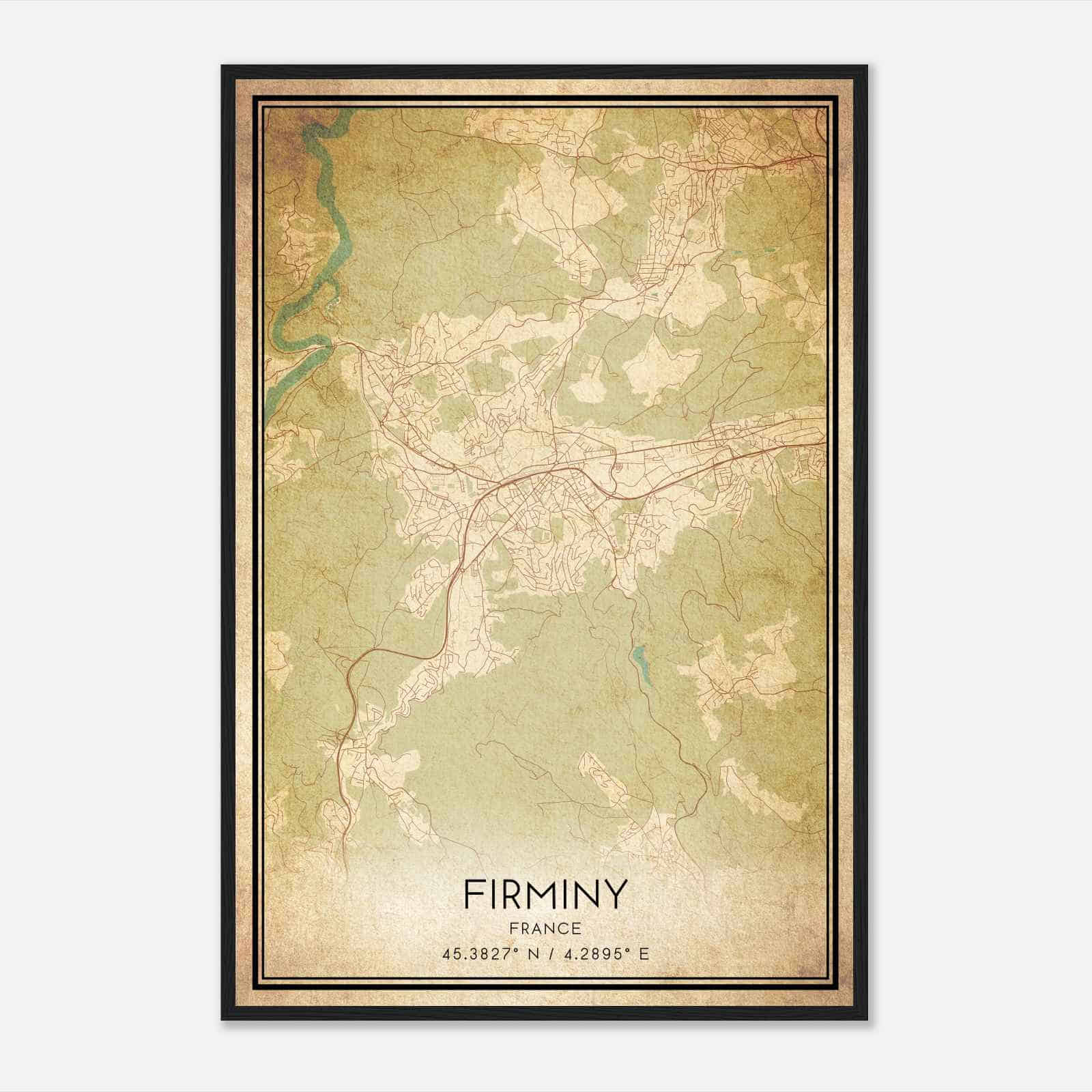 Vintage Firminy France Map Poster, Firminy City Road Wall Art Print