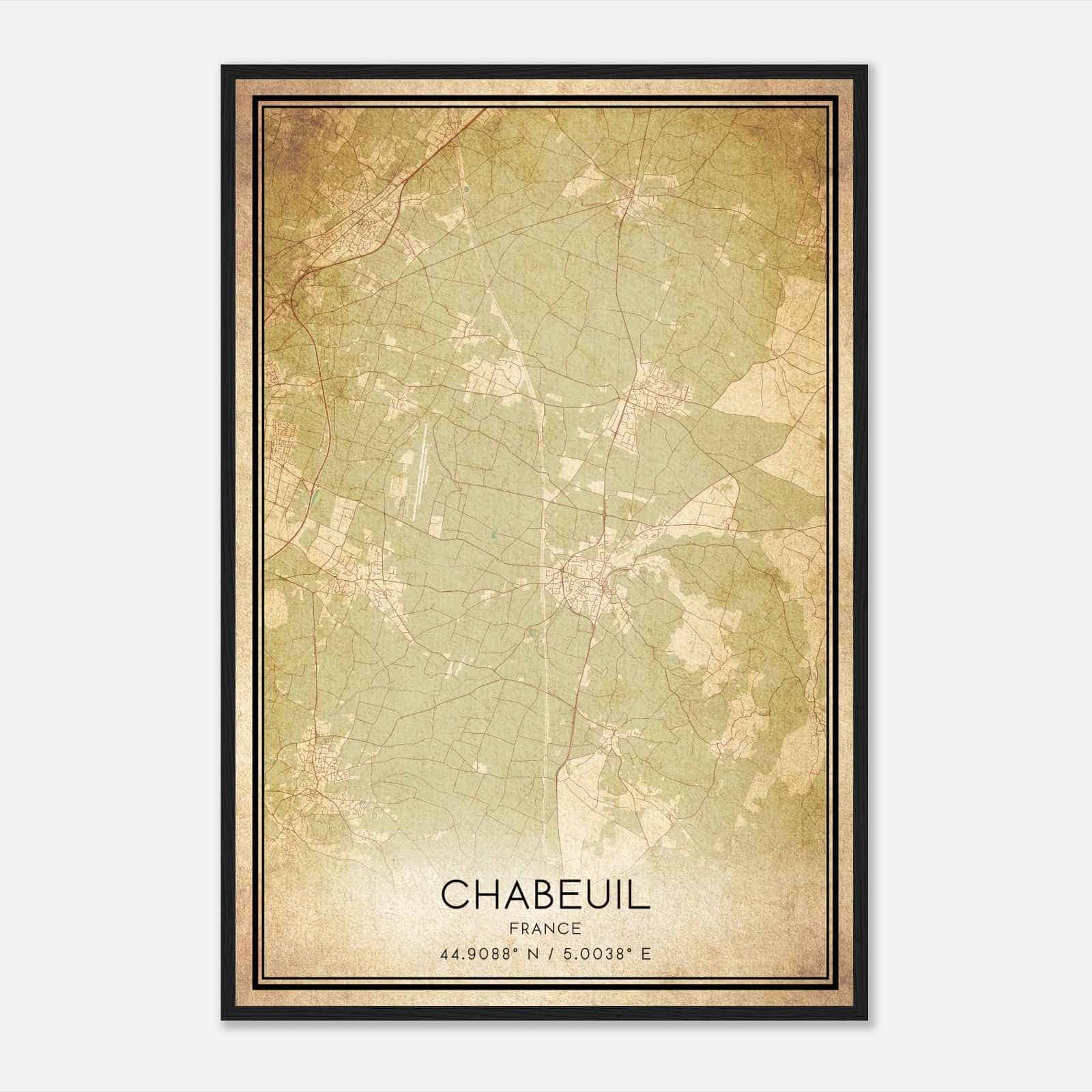 Vintage Chabeuil France Map Poster, Chabeuil City Road Wall Art Print