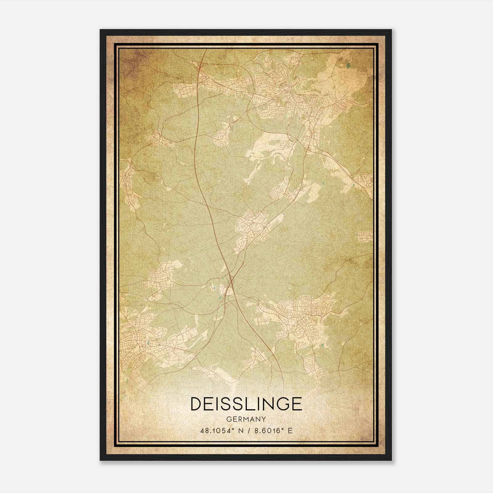 Vintage Deisslingen Germany Map Poster, Deisslingen City Road Wall Art Print