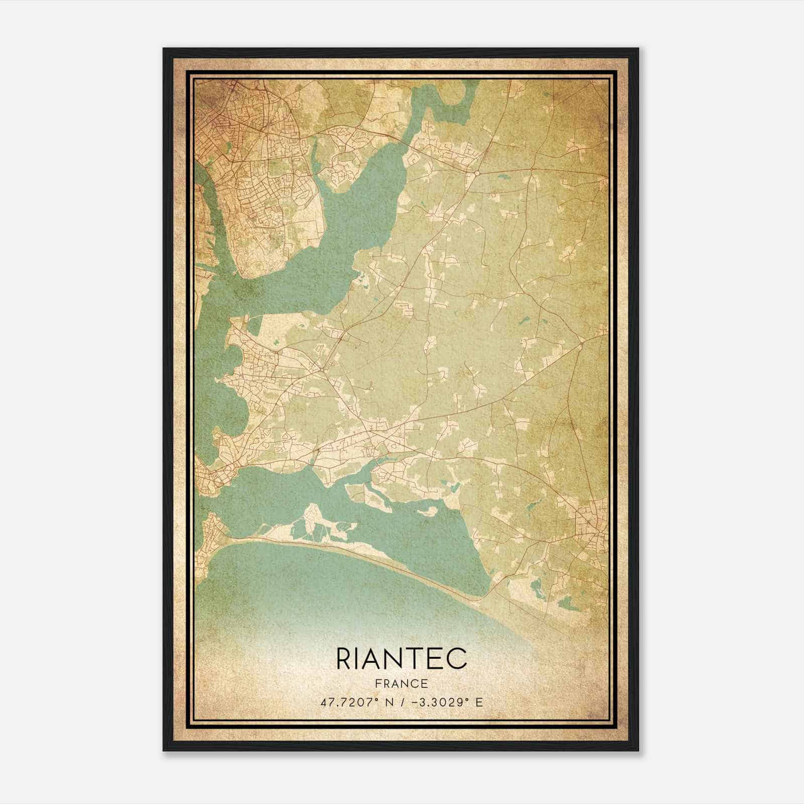 Vintage Riantec France Map Poster, Riantec City Road Wall Art Print