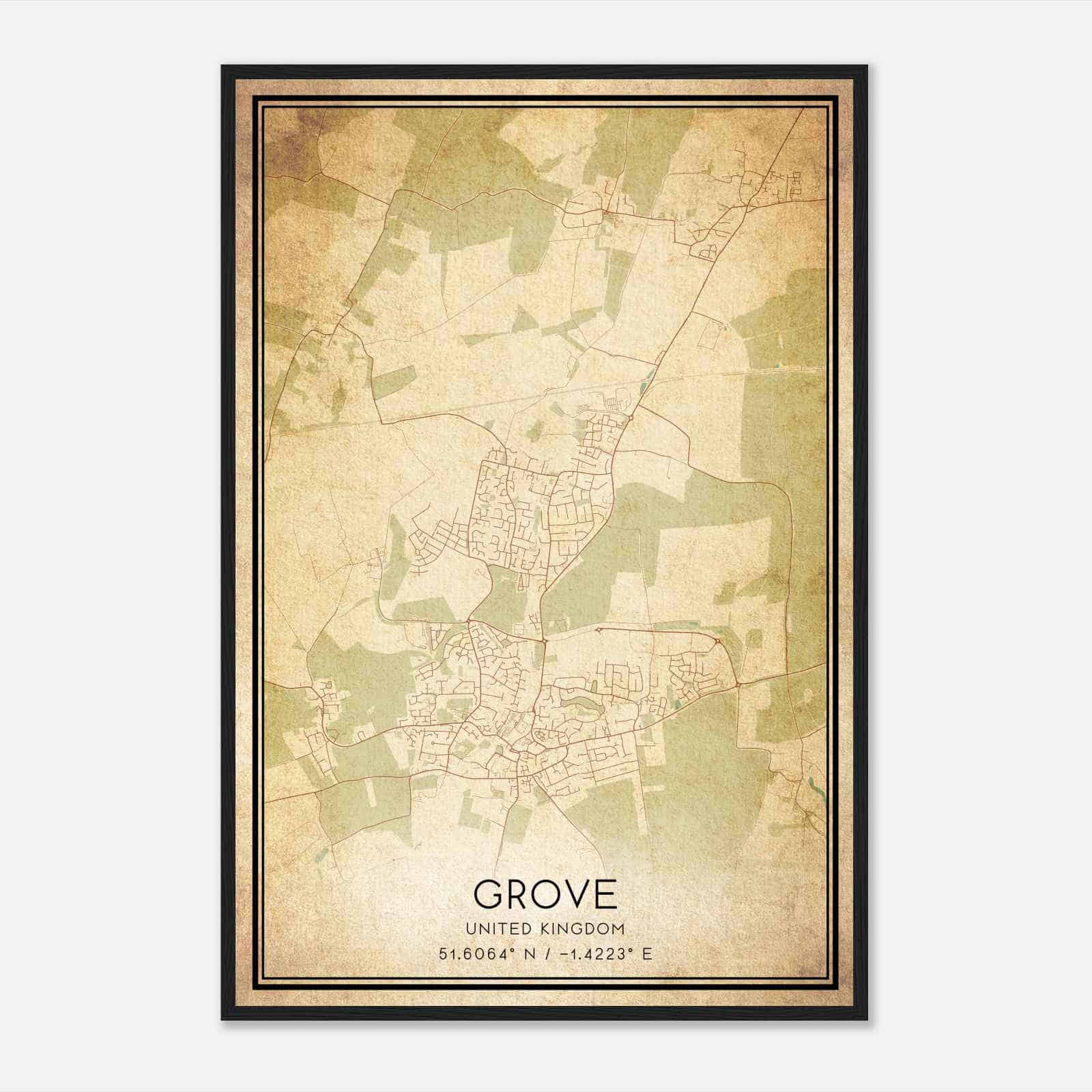 Vintage Grove United Kingdom Map Poster, Grove City Road Wall Art Print Vintage Grove United Kingdom Map Poster, Grove City Road Wall Art Print