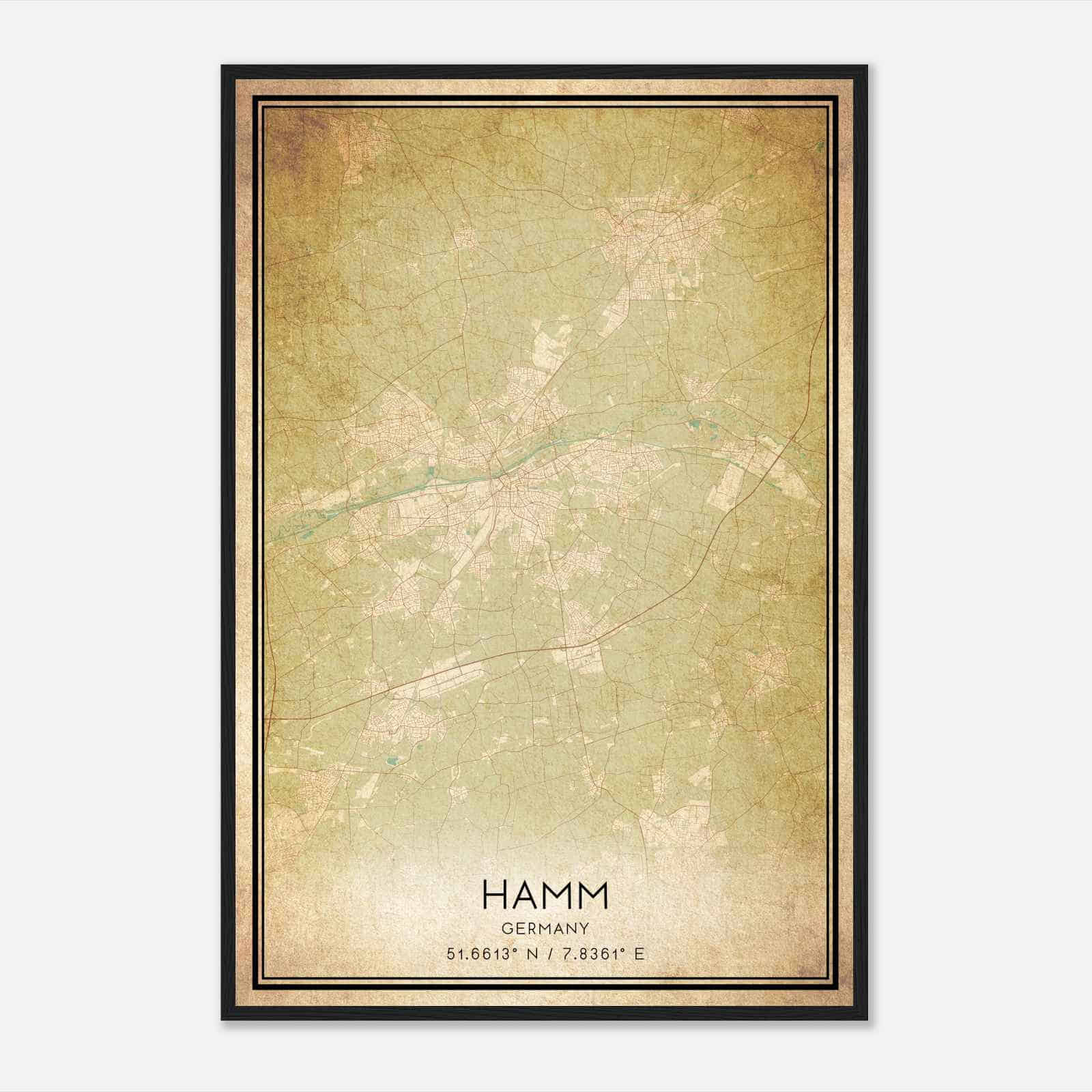 Vintage Hamm Germany Map Poster, Hamm City Road Wall Art Print