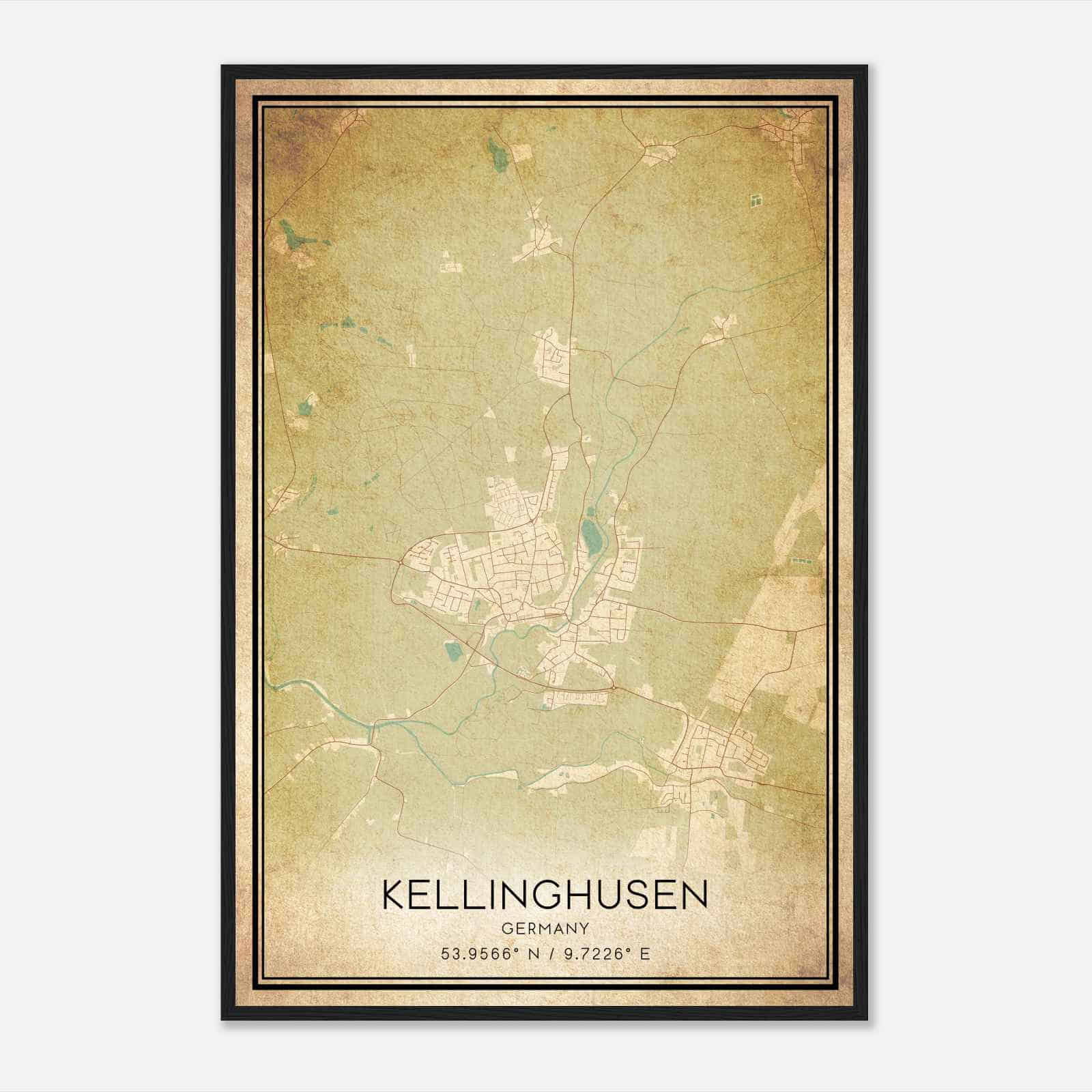 Vintage Kellinghusen Germany Map Poster, Kellinghusen City Road Wall Art Print