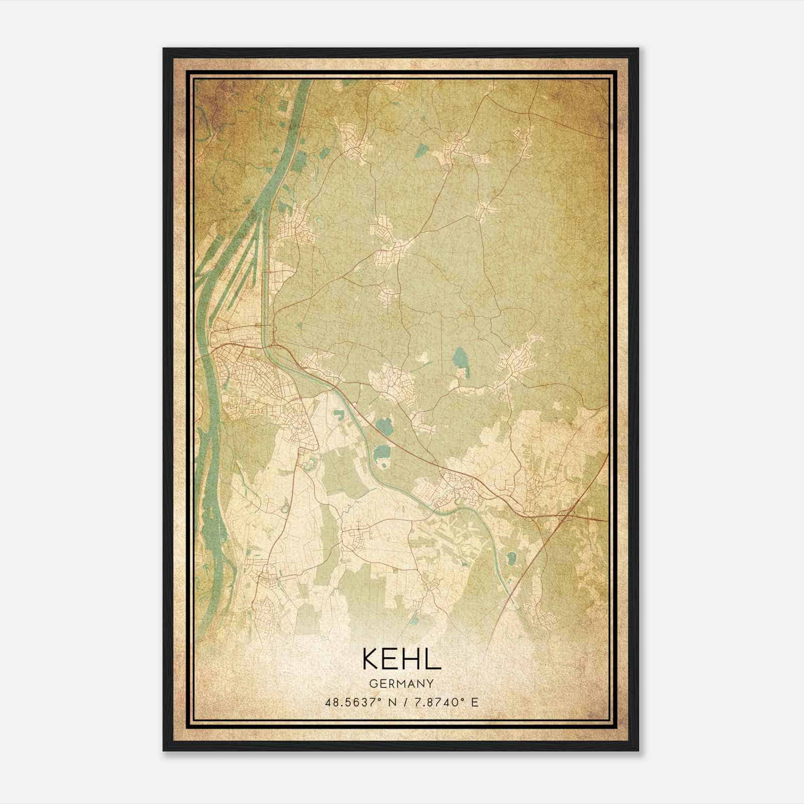Vintage Kehl Germany Map Poster, Kehl City Road Wall Art Print