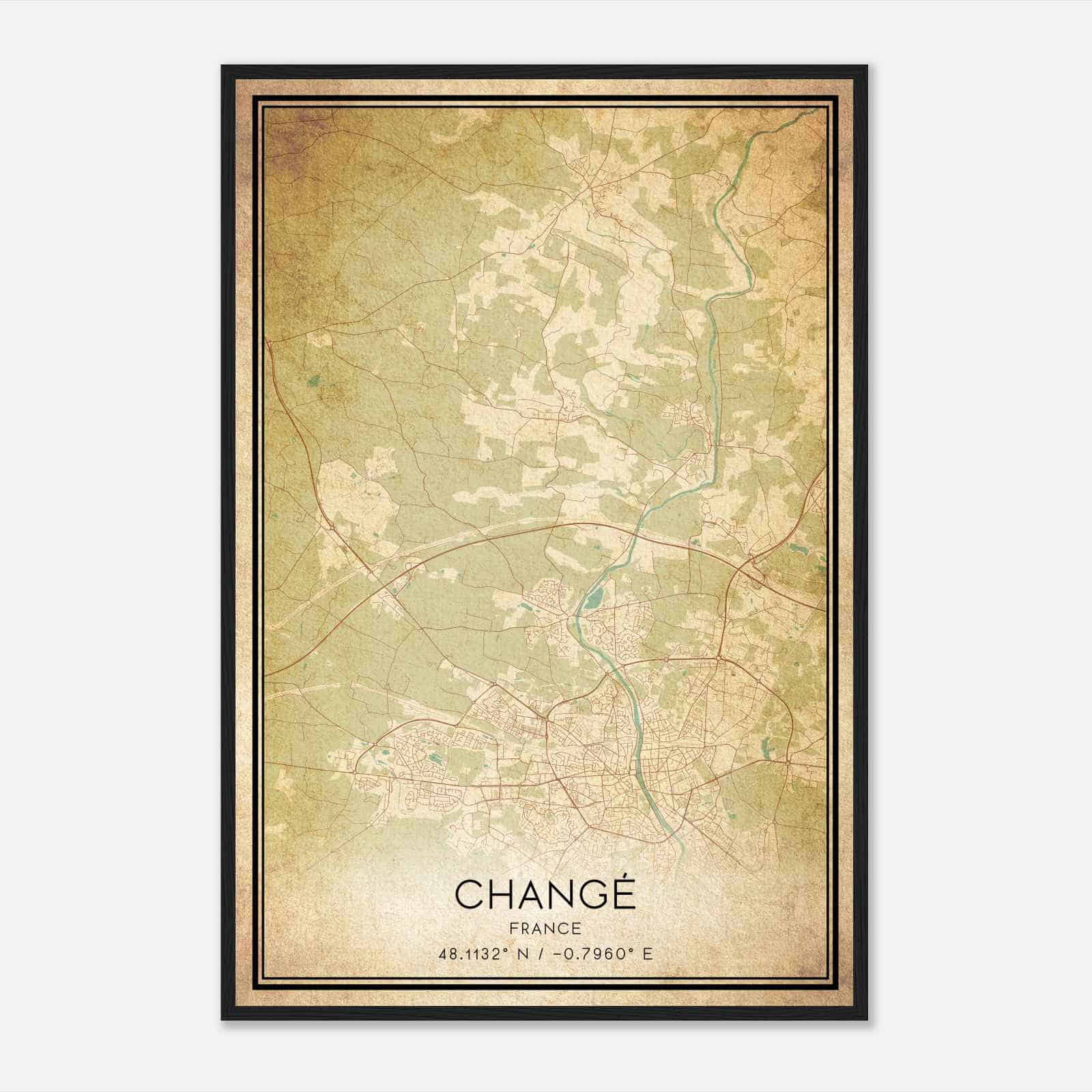 Vintage Change France Map Poster, Change City Road Wall Art Print