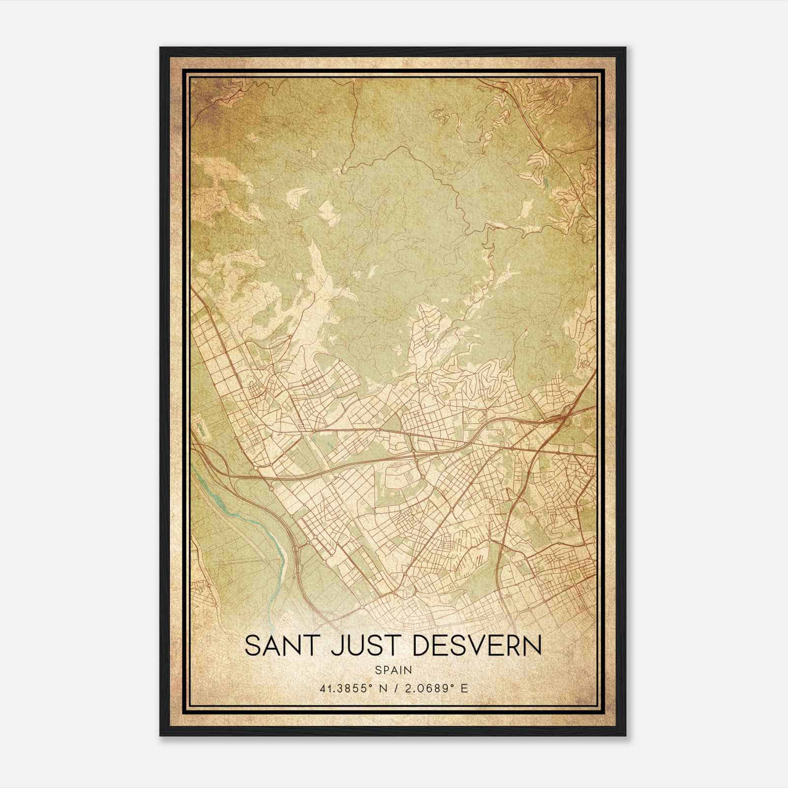 Vintage Sant Just Desvern Spain Map Poster, Sant Just Desvern City Road Wall Art Print