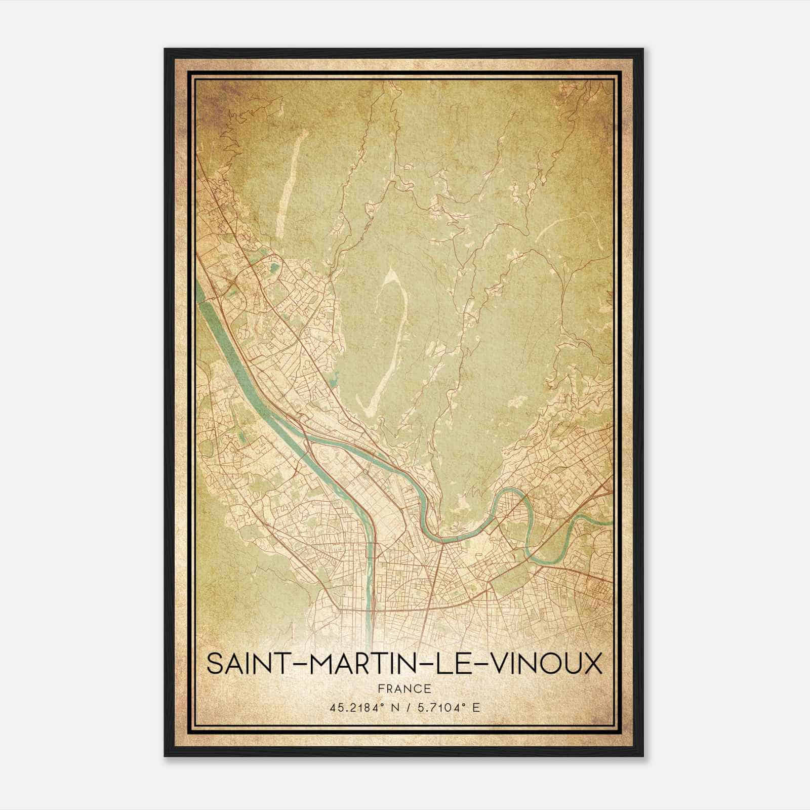 Vintage Saint-Martin-le-Vinoux France Map Poster, Saint-Martin-le-Vinoux City Road Wall Art Print