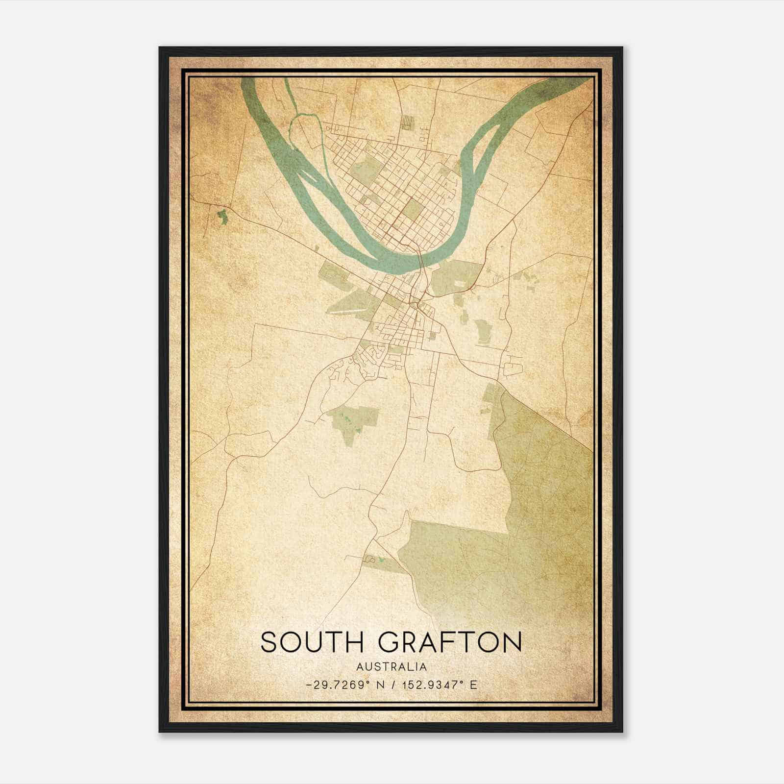 Vintage South Grafton Australia Map Poster, South Grafton City Road Wall Art Print