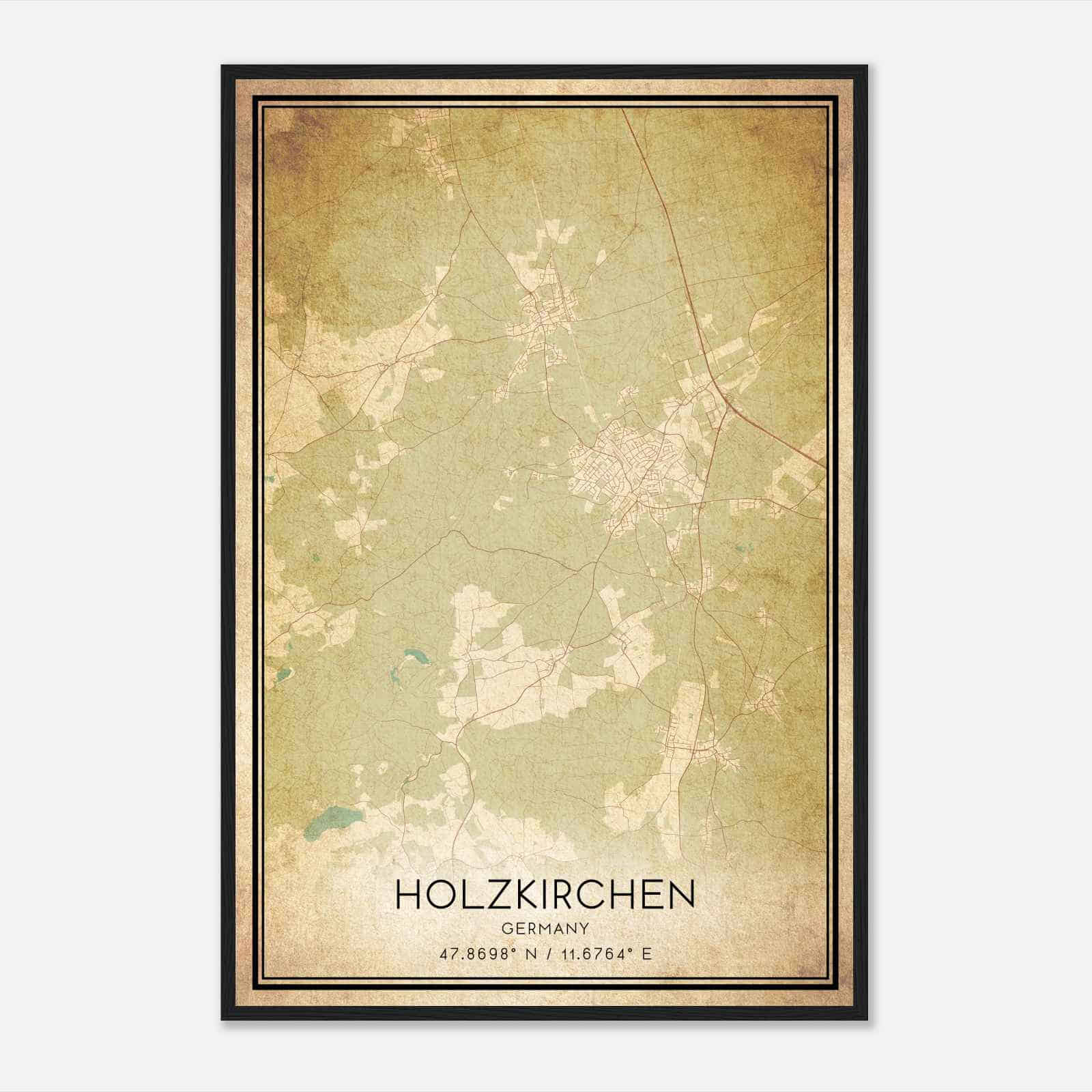 Vintage Holzkirchen Germany Map Poster, Holzkirchen City Road Wall Art Print