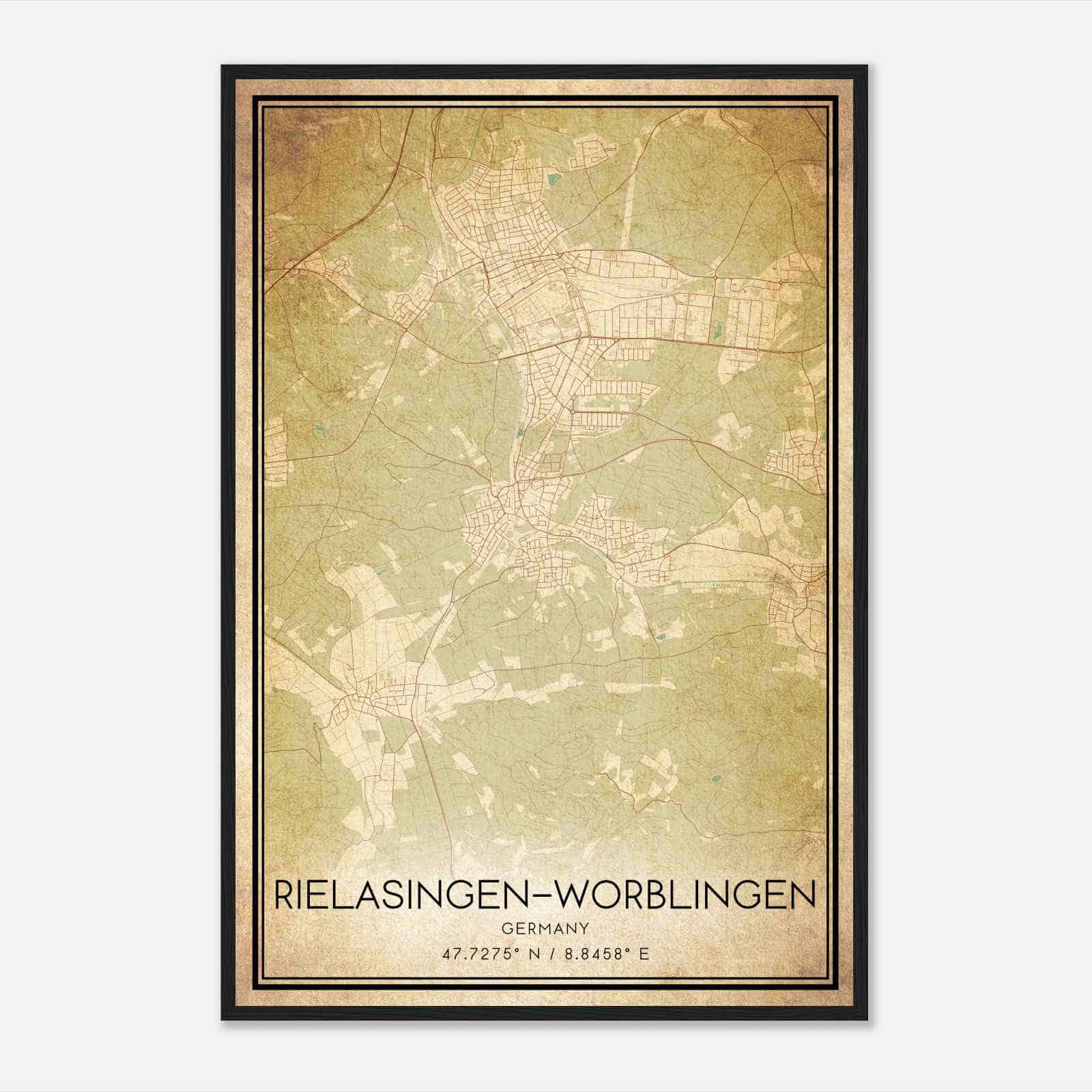 Vintage Rielasingen-Worblingen Germany Map Poster, Rielasingen-Worblingen City Road Wall Art Print