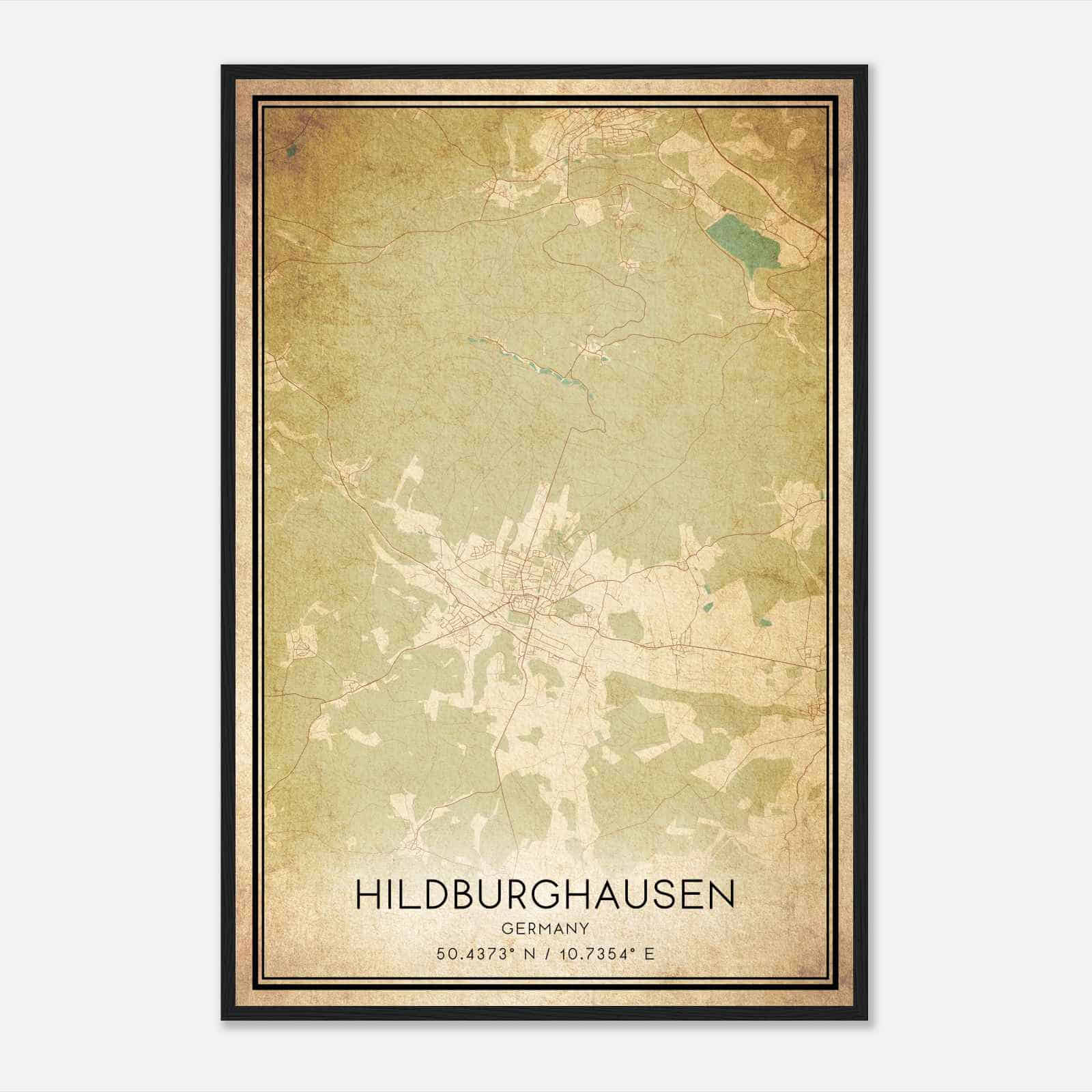 Vintage Hildburghausen Germany Map Poster, Hildburghausen City Road Wall Art Print