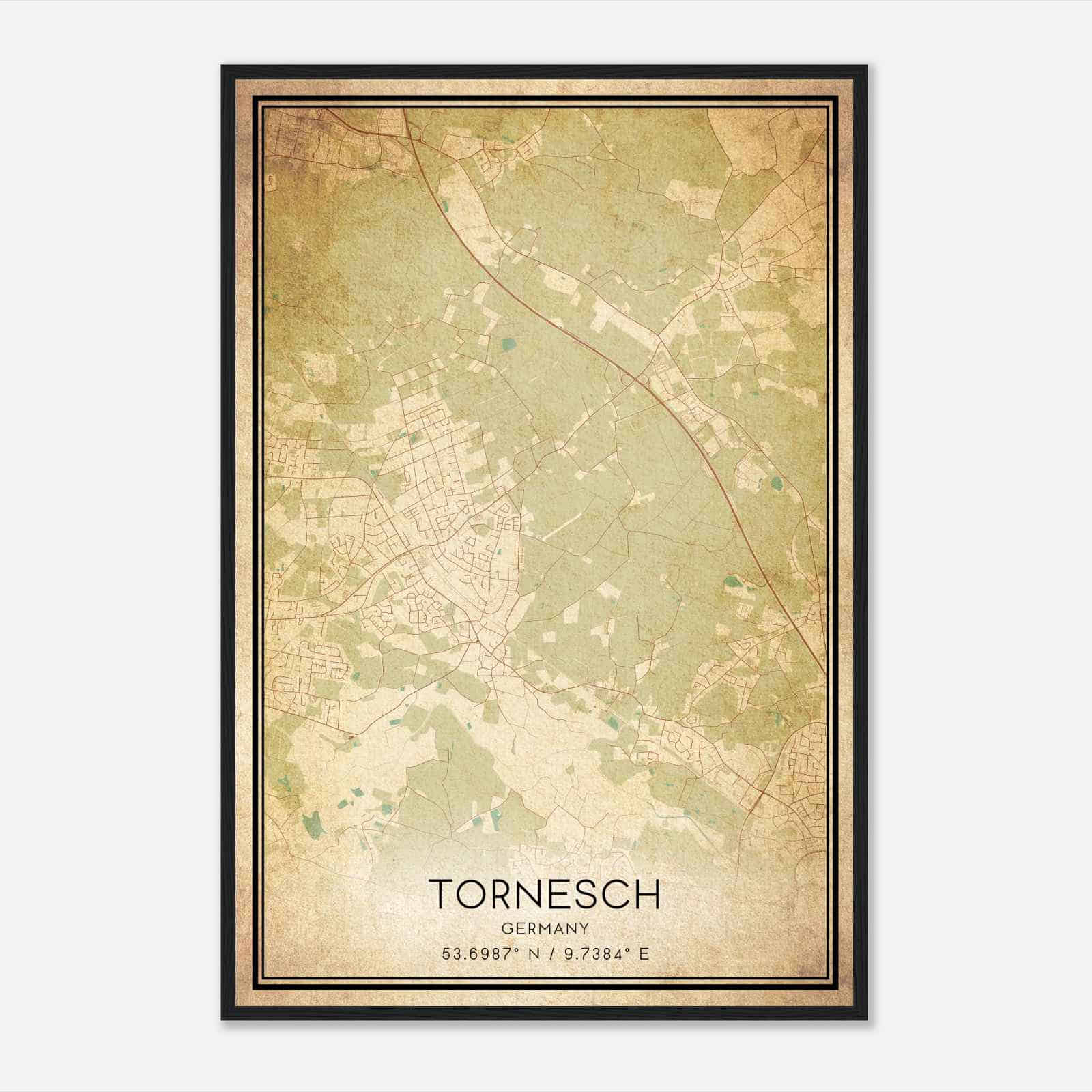 Vintage Tornesch Germany Map Poster, Tornesch City Road Wall Art Print