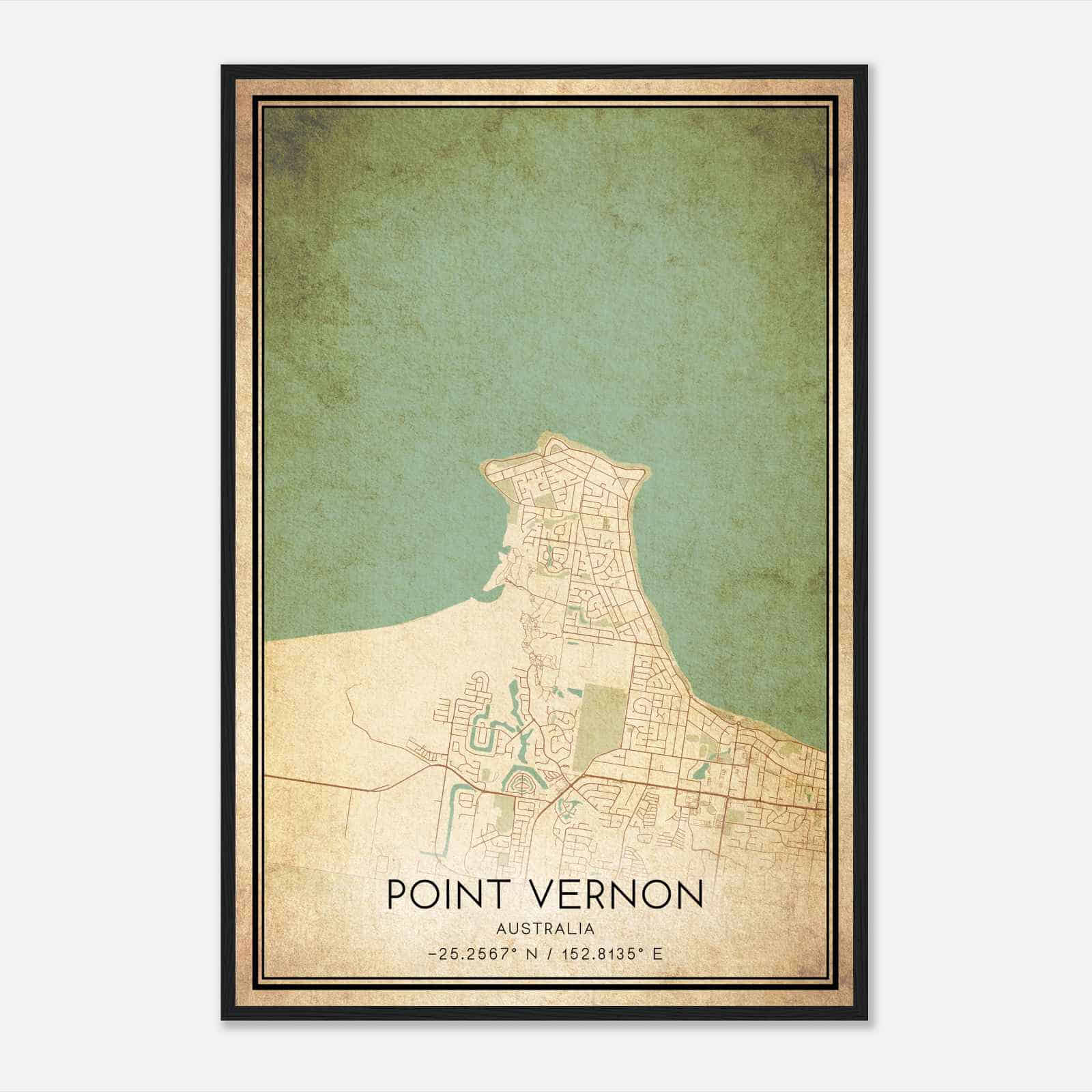 Vintage Point Vernon Australia Map Poster, Point Vernon City Road Wall Art Print