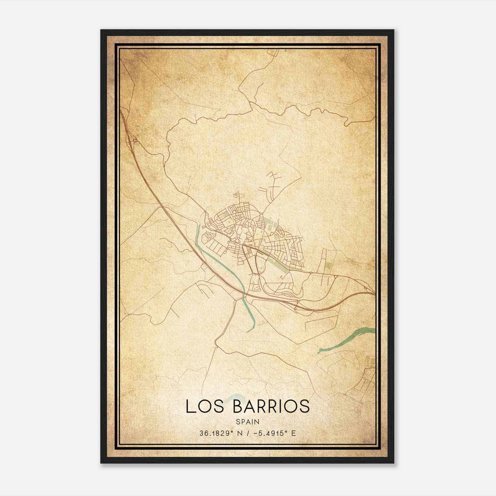 Vintage Los Barrios Spain Map Poster, Los Barrios City Road Wall Art Print