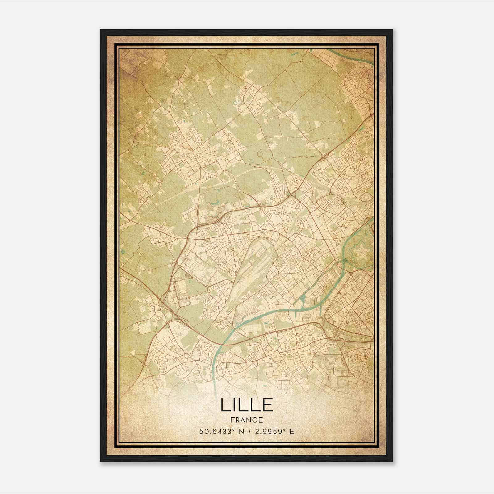 Vintage Lomme France Map Poster, Lomme City Road Wall Art Print