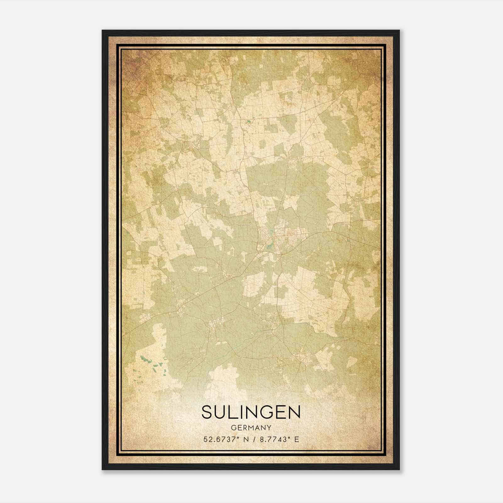 Vintage Sulingen Germany Map Poster, Sulingen City Road Wall Art Print