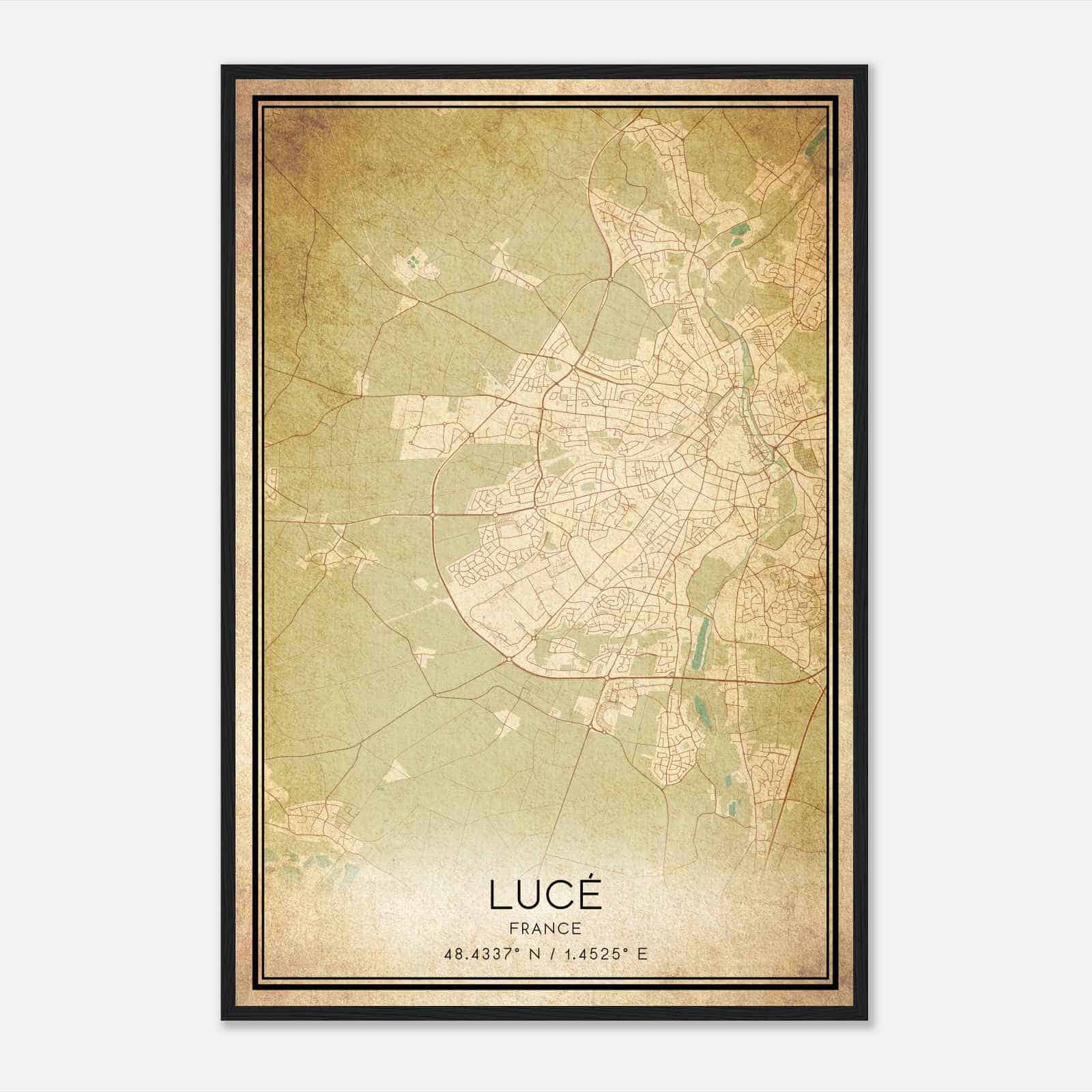 Vintage Luce France Map Poster, Luce City Road Wall Art Print