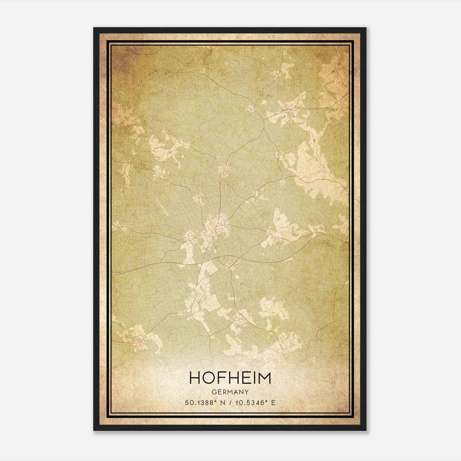 Vintage Hofheim in Unterfranken Germany Map Poster, Hofheim in Unterfranken City Road Wall Art Print