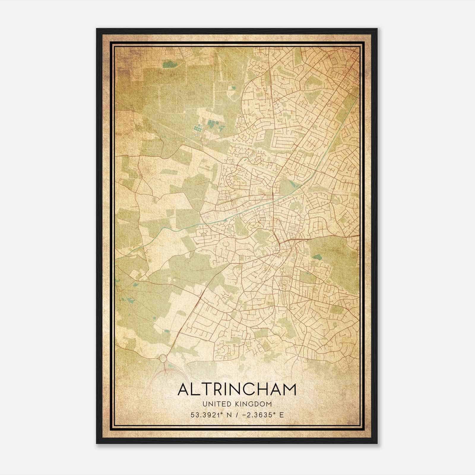 Vintage Altrincham United Kingdom Map Poster, Altrincham City Road Wall Art Print