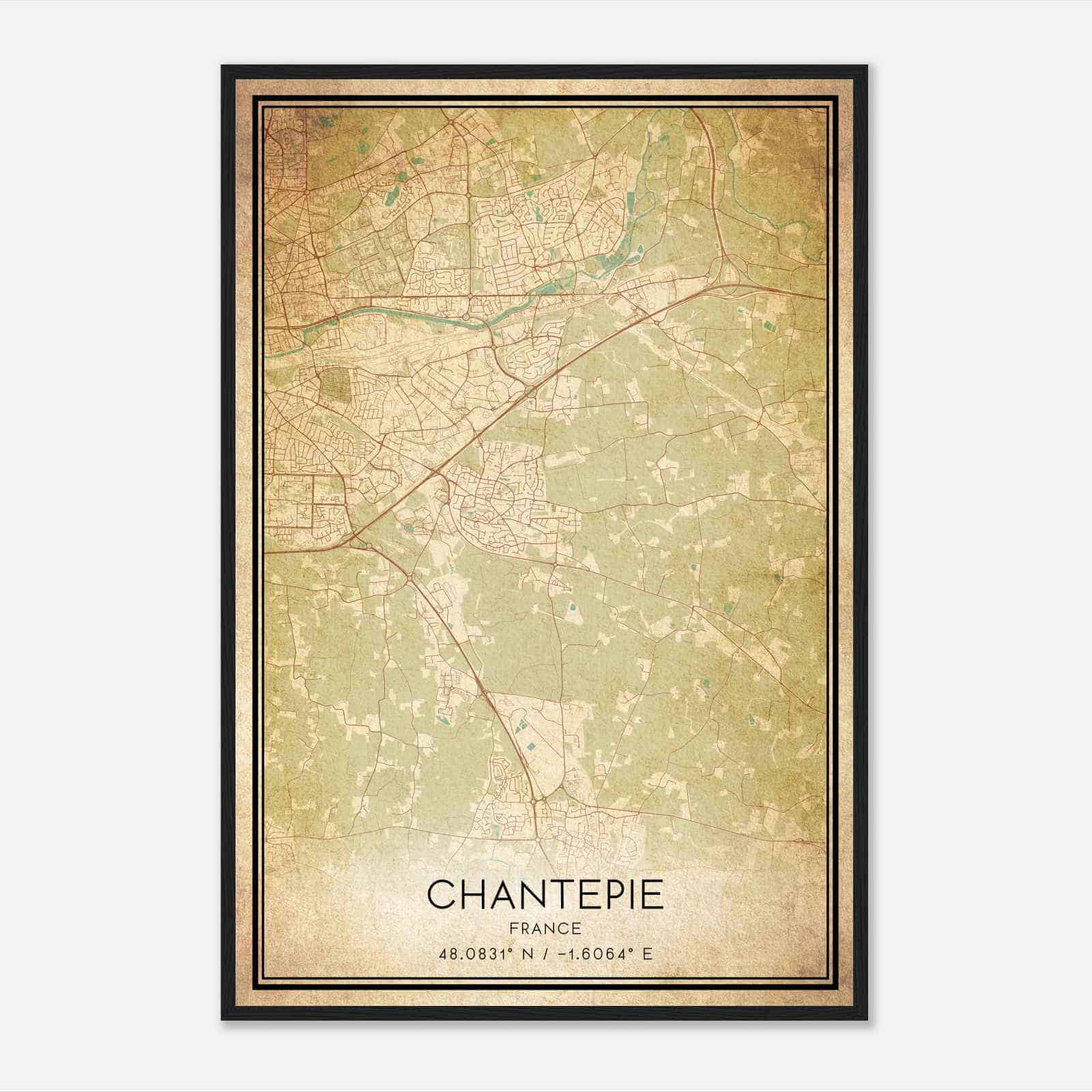 Vintage Chantepie France Map Poster, Chantepie City Road Wall Art Print