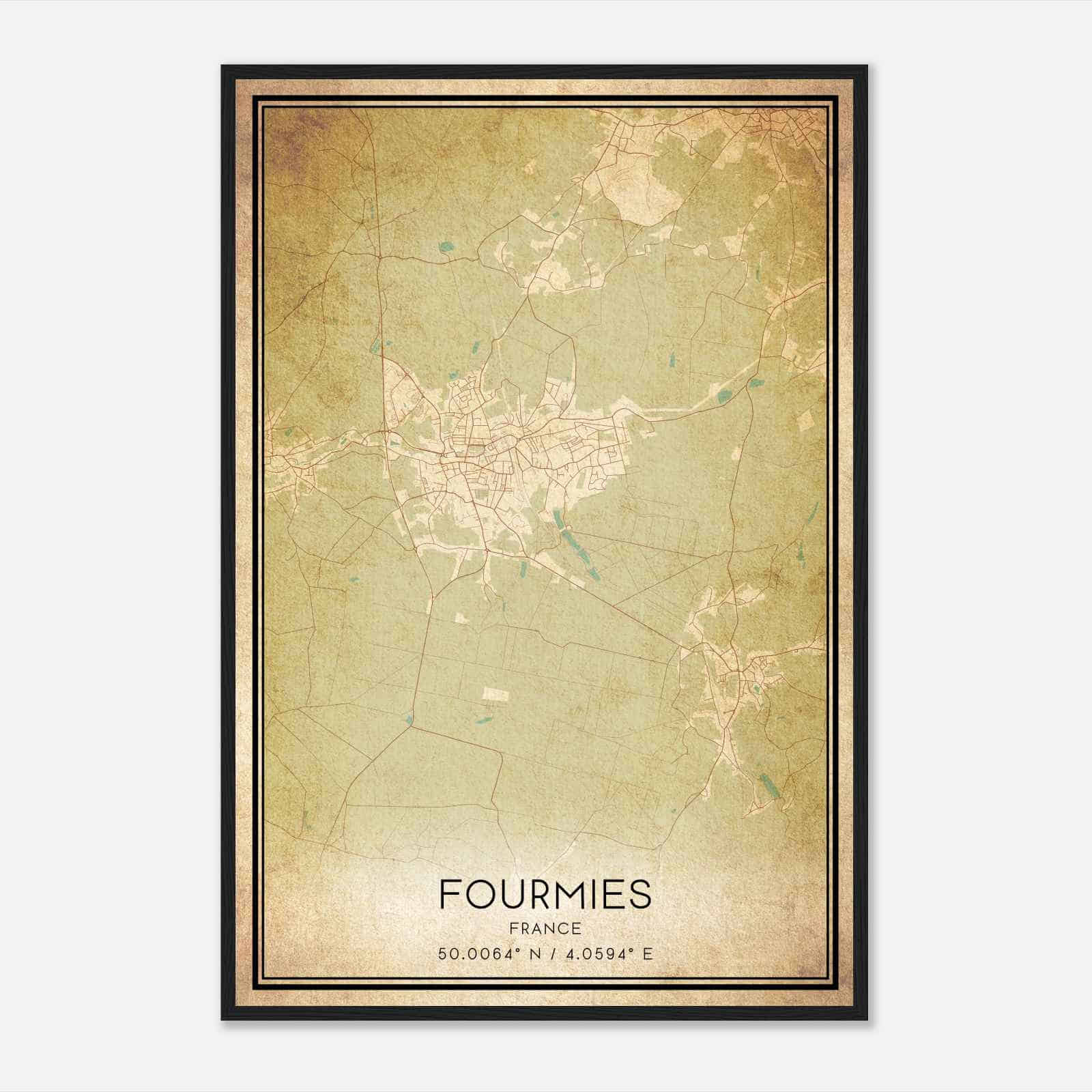 Vintage Fourmies France Map Poster, Fourmies City Road Wall Art Print