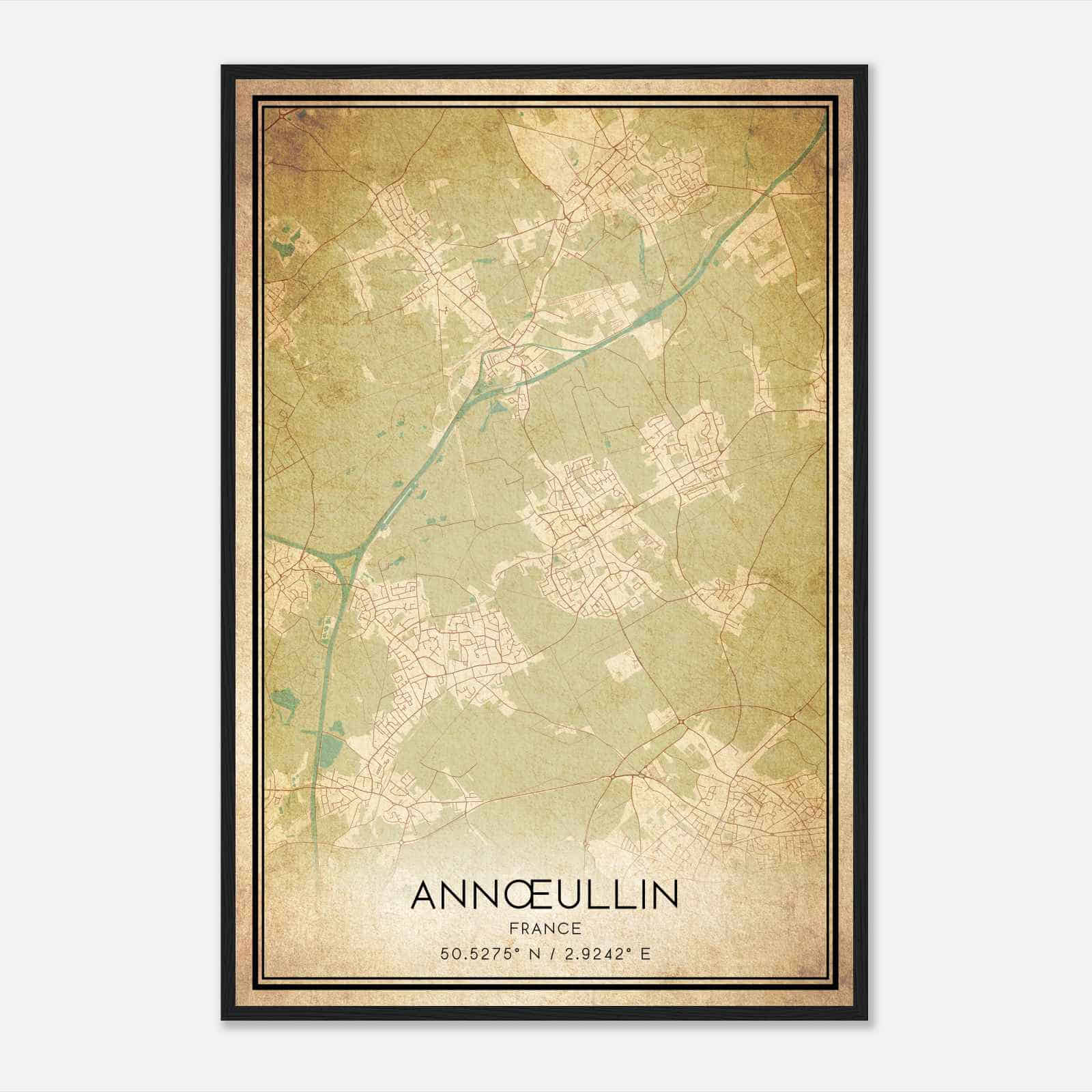 Vintage Annoeullin France Map Poster, Annoeullin City Road Wall Art Print