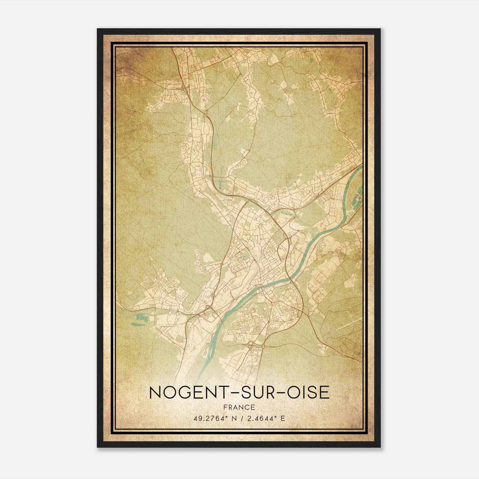 Vintage Nogent-sur-Oise France Map Poster, Nogent-sur-Oise City Road Wall Art Print