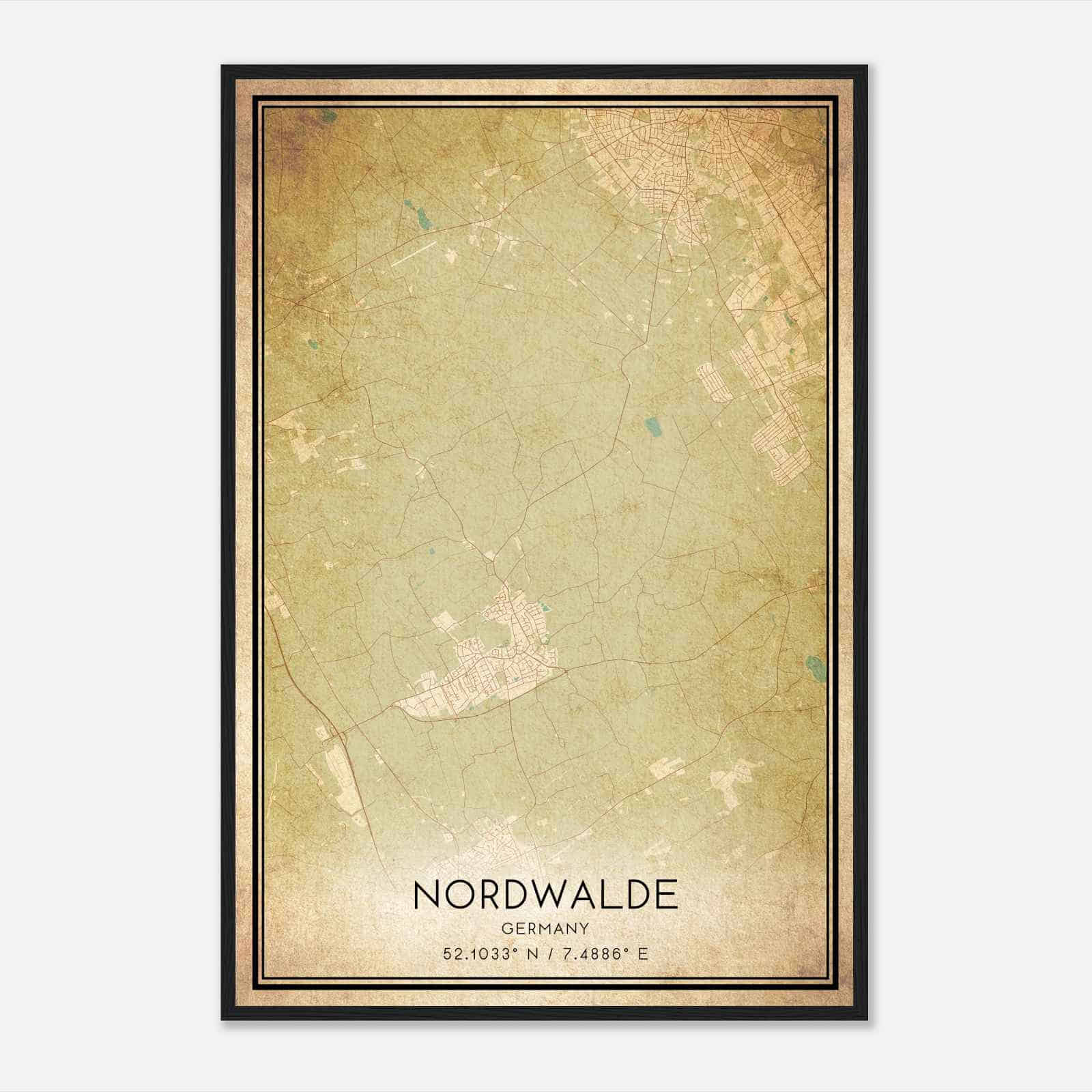 Vintage Nordwalde Germany Map Poster, Nordwalde City Road Wall Art Print