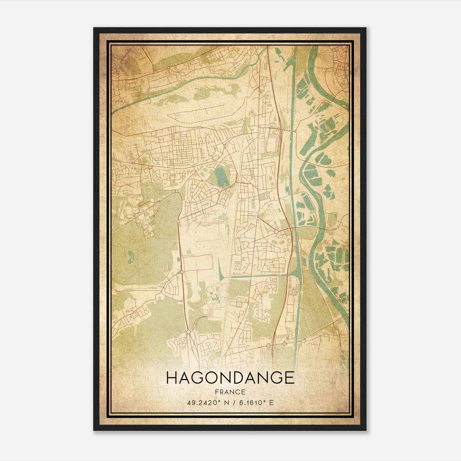 Vintage Hagondange France Map Poster, Hagondange City Road Wall Art Print