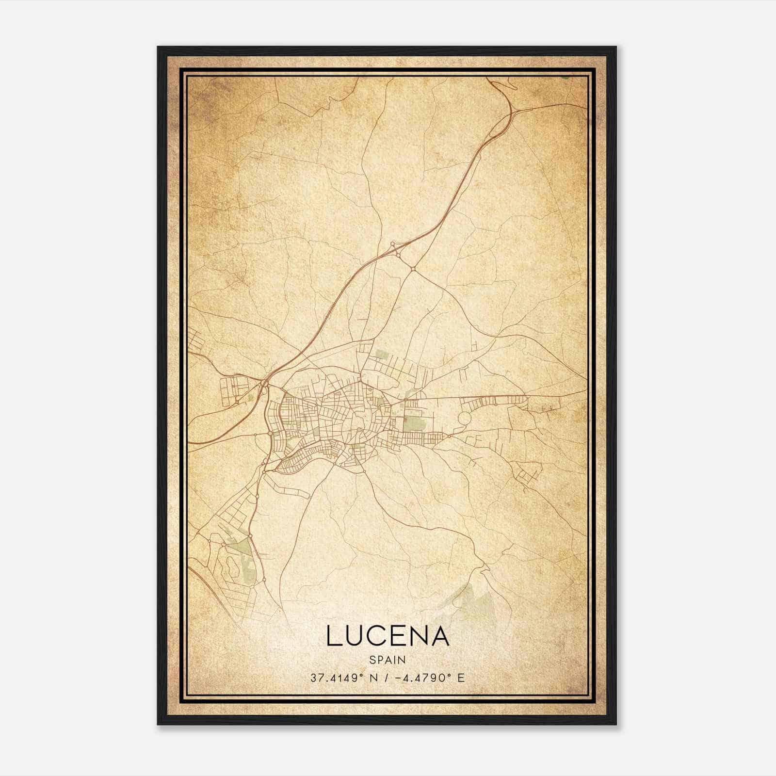 Vintage Lucena Spain Map Poster, Lucena City Road Wall Art Print