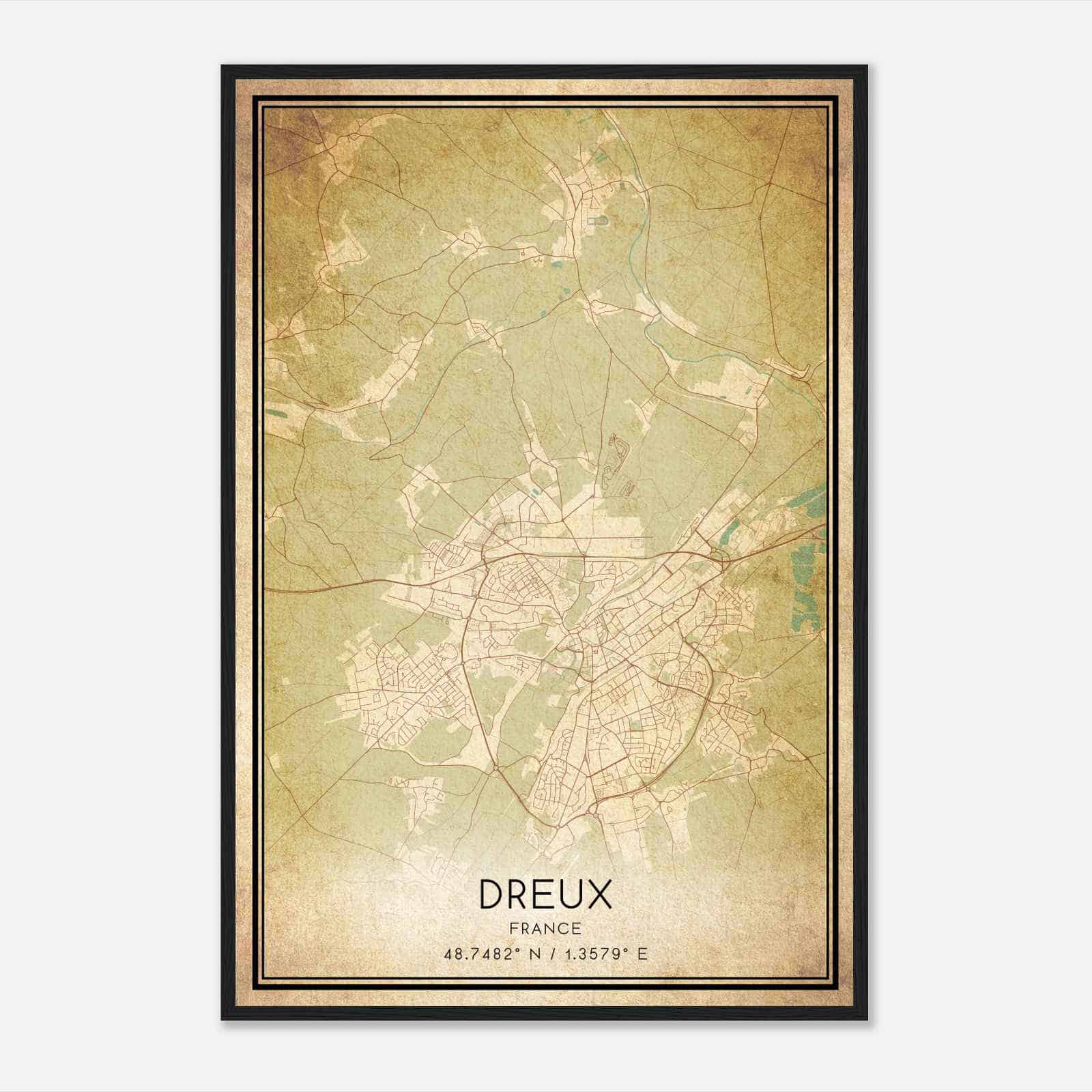 Vintage Dreux France Map Poster, Dreux City Road Wall Art Print