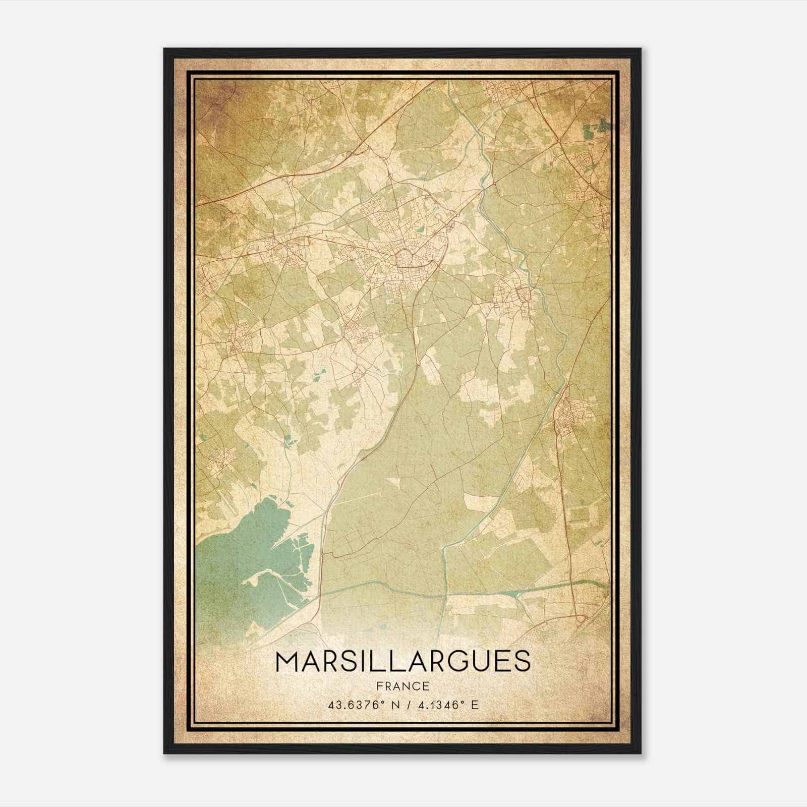 Vintage Marsillargues France Map Poster, Marsillargues City Road Wall Art Print