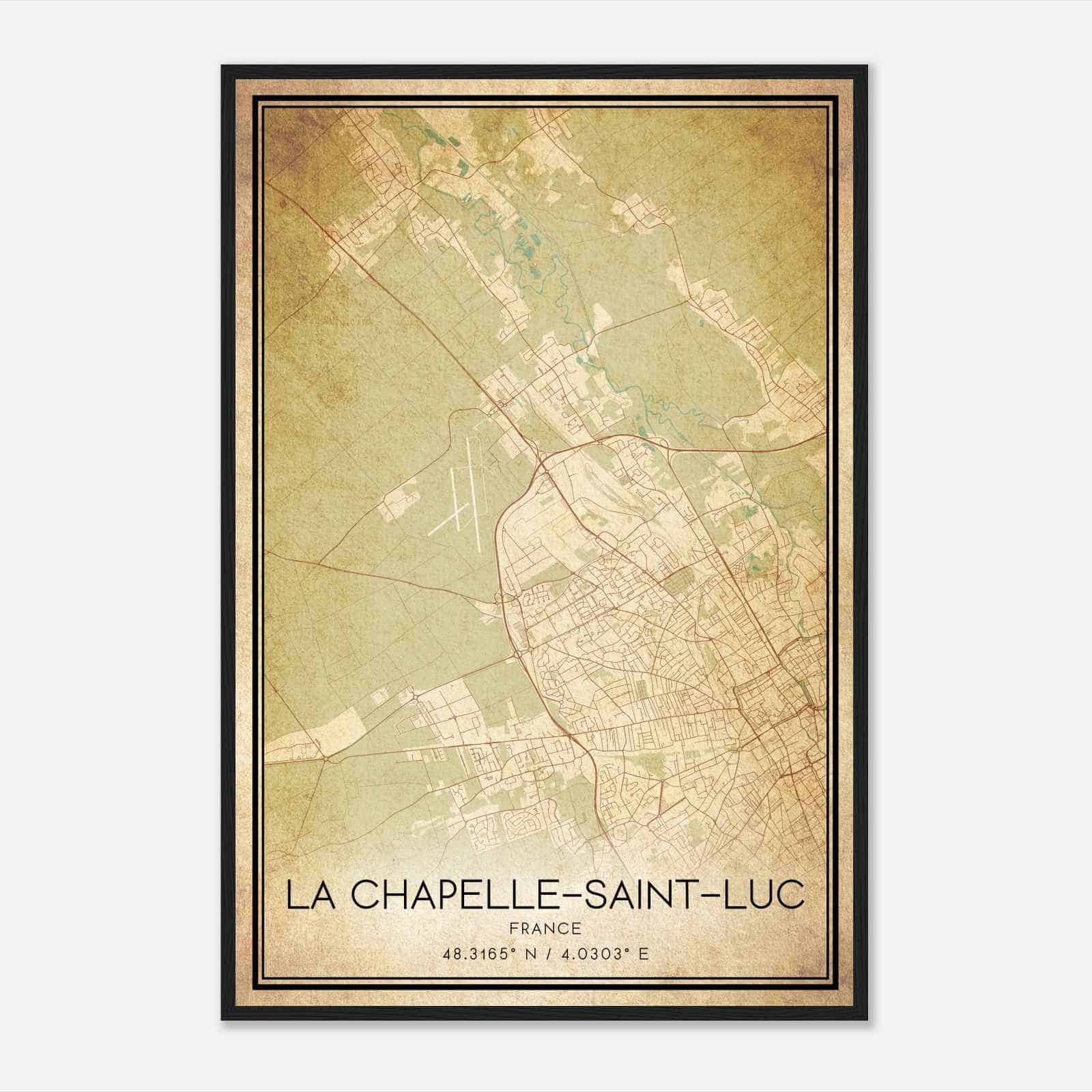 Vintage La Chapelle-Saint-Luc France Map Poster, La Chapelle-Saint-Luc City Road Wall Art Print