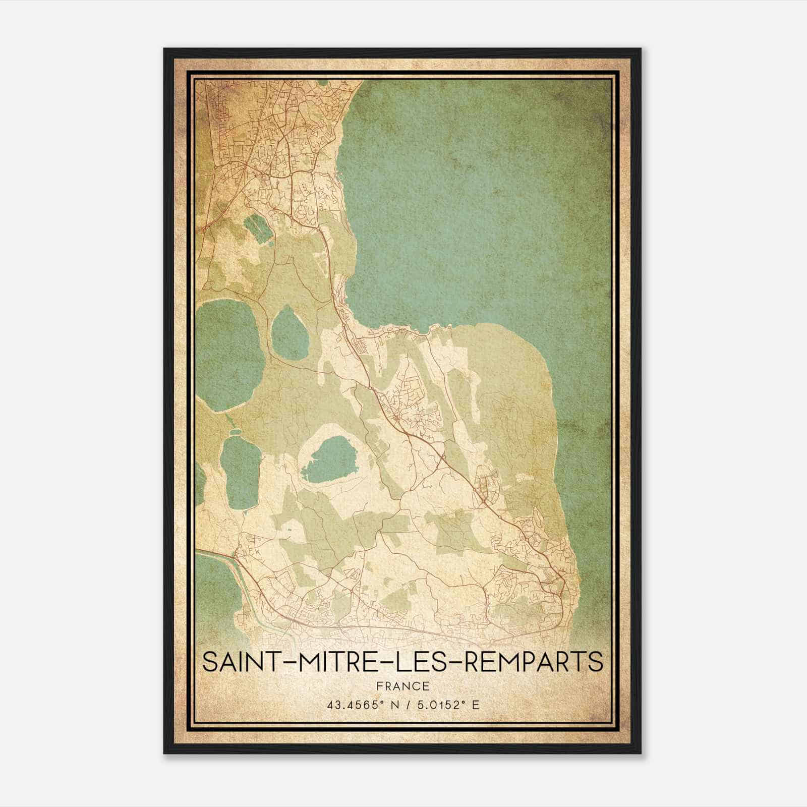 Vintage Saint-Mitre-les-Remparts France Map Poster, Saint-Mitre-les-Remparts City Road Wall Art Print