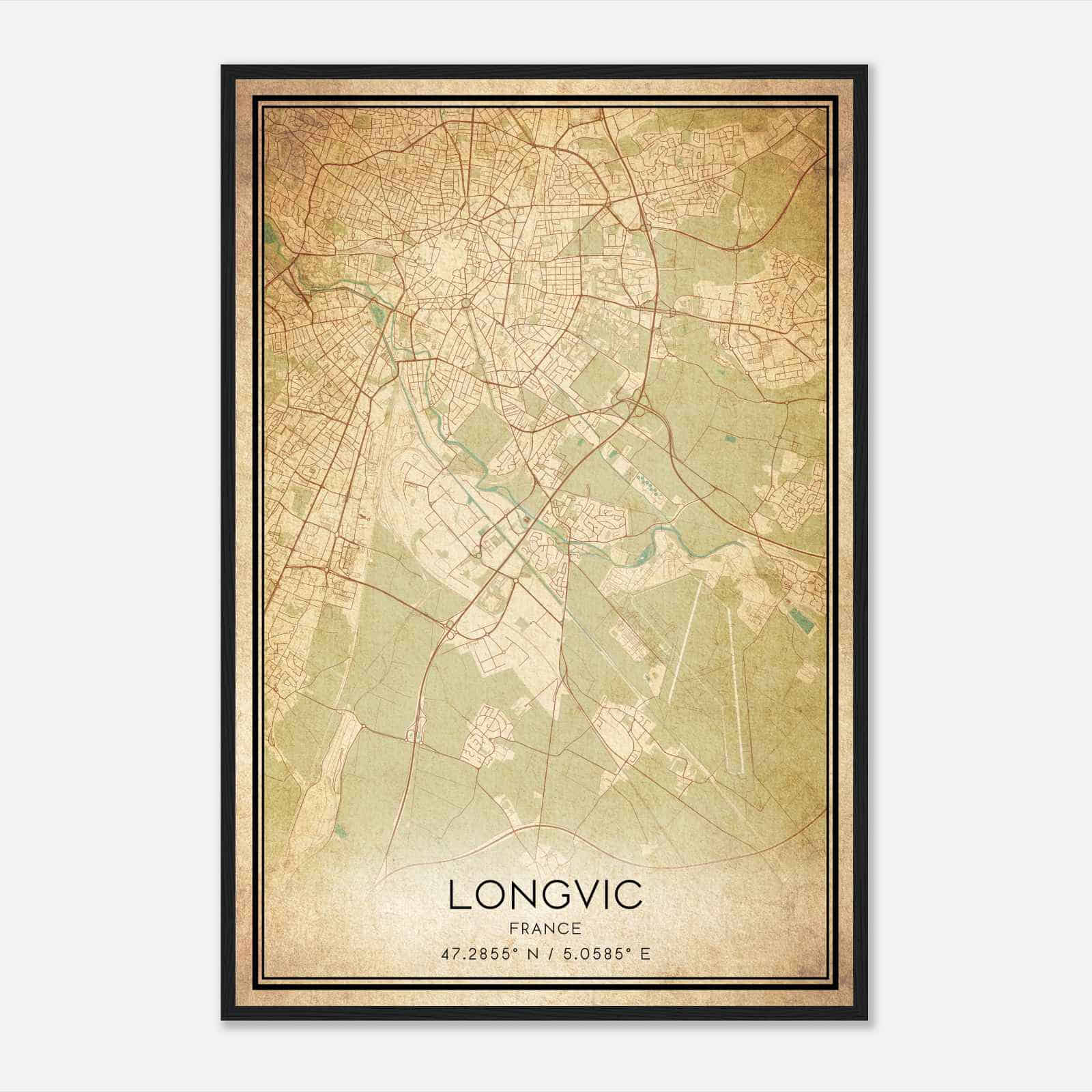 Vintage Longvic France Map Poster, Longvic City Road Wall Art Print Vintage Longvic France Map Poster, Longvic City Road Wall Art Print
