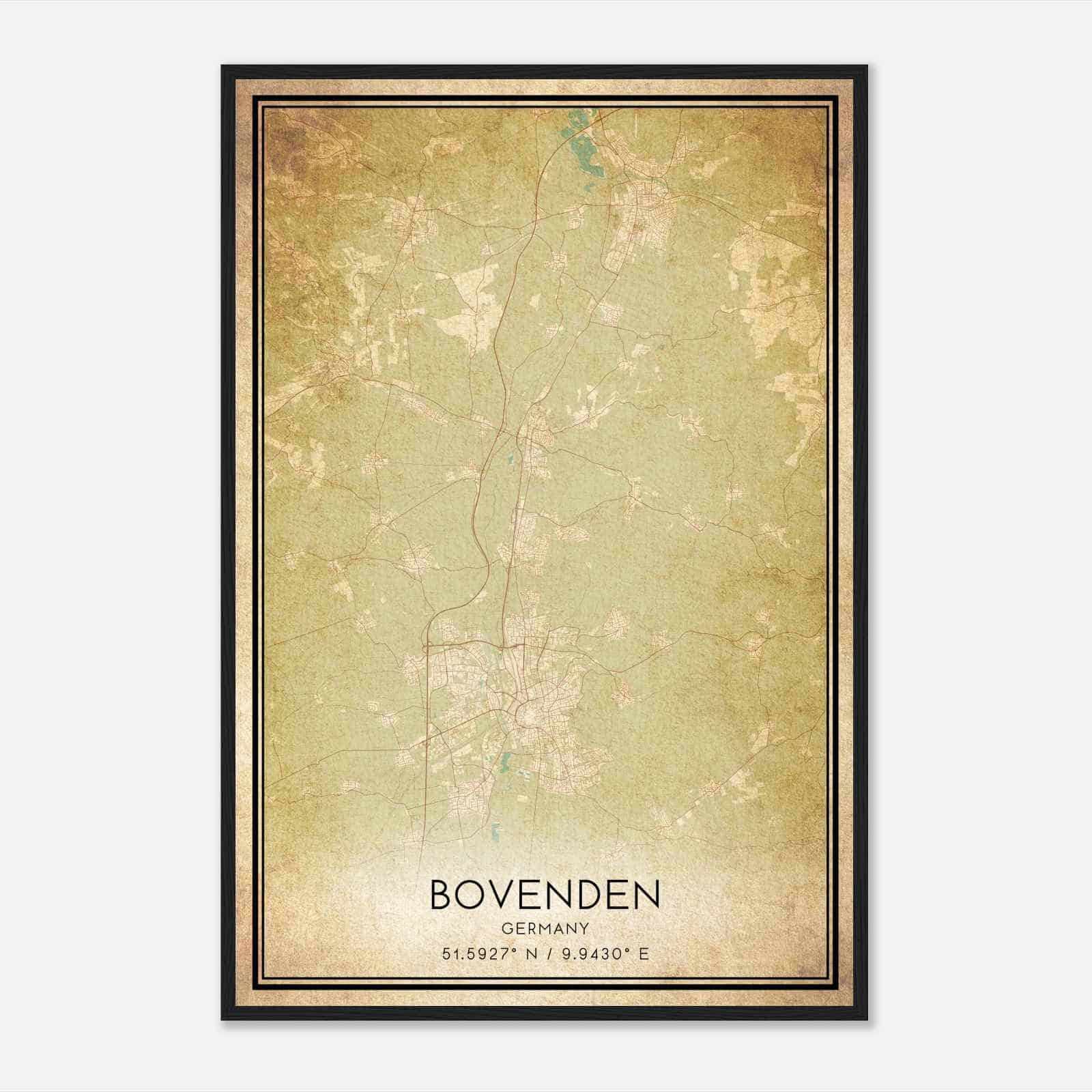 Vintage Bovenden Germany Map Poster, Bovenden City Road Wall Art Print