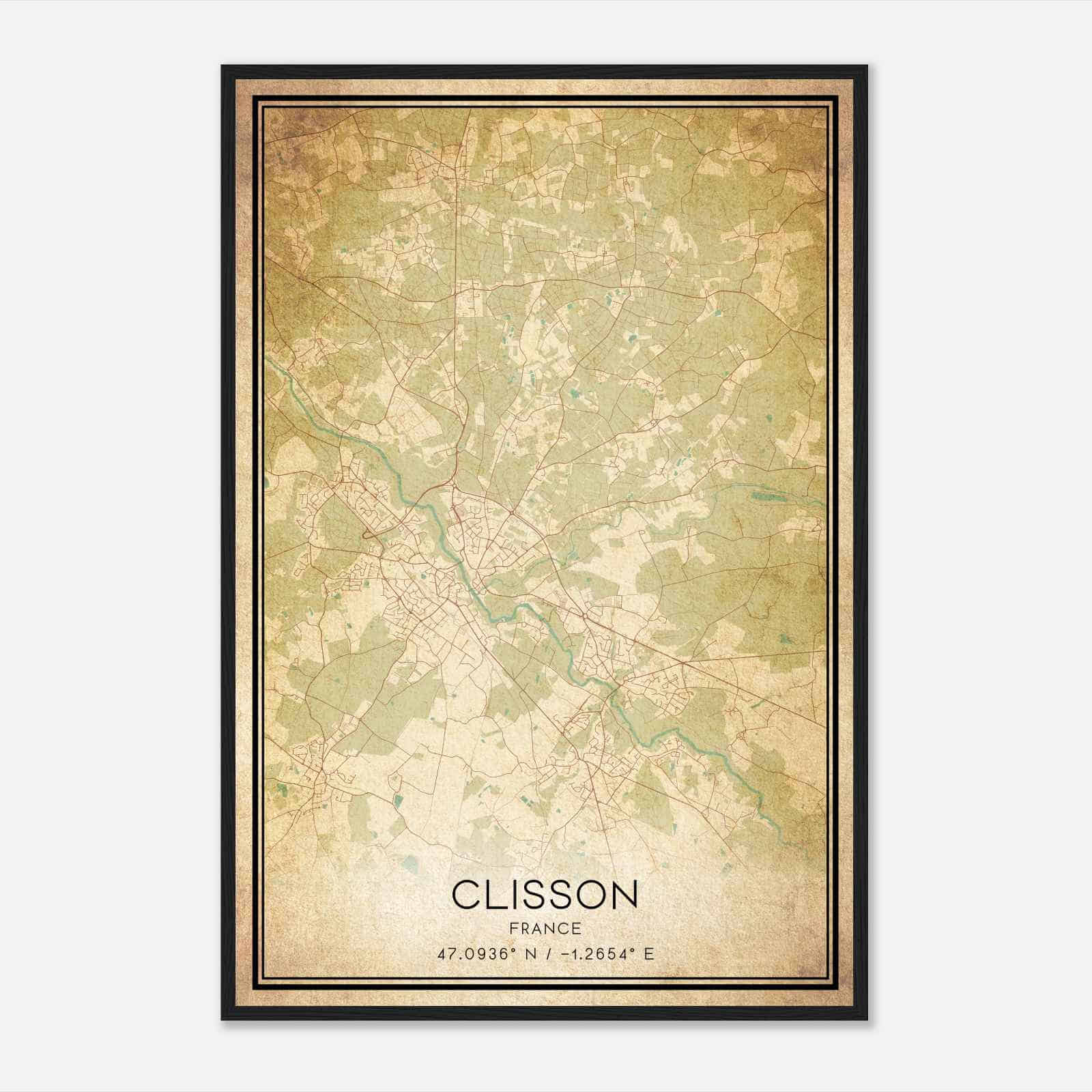 Vintage Clisson France Map Poster, Clisson City Road Wall Art Print