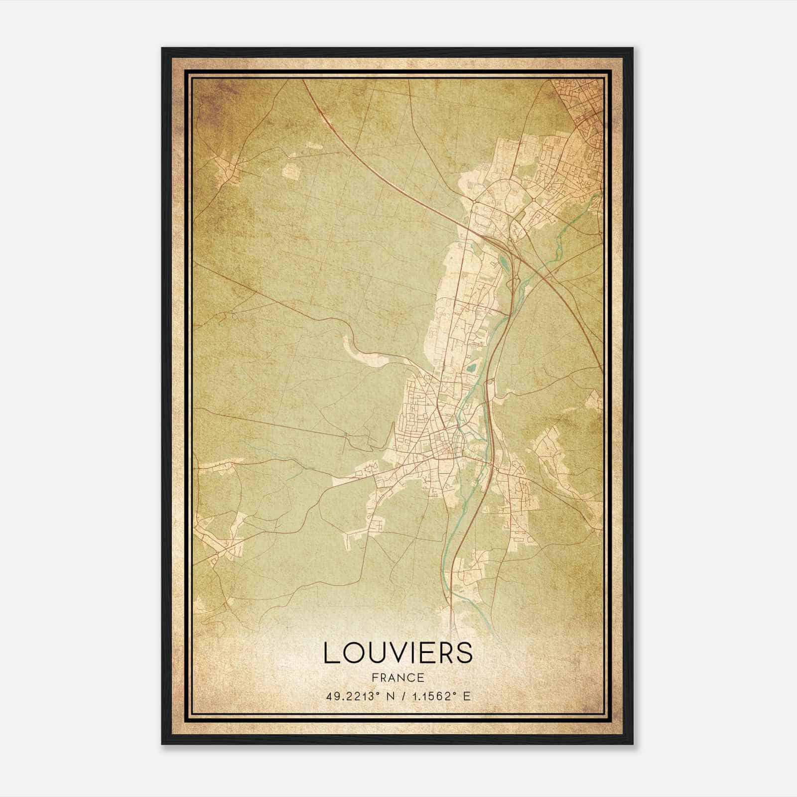Vintage Louviers France Map Poster, Louviers City Road Wall Art Print
