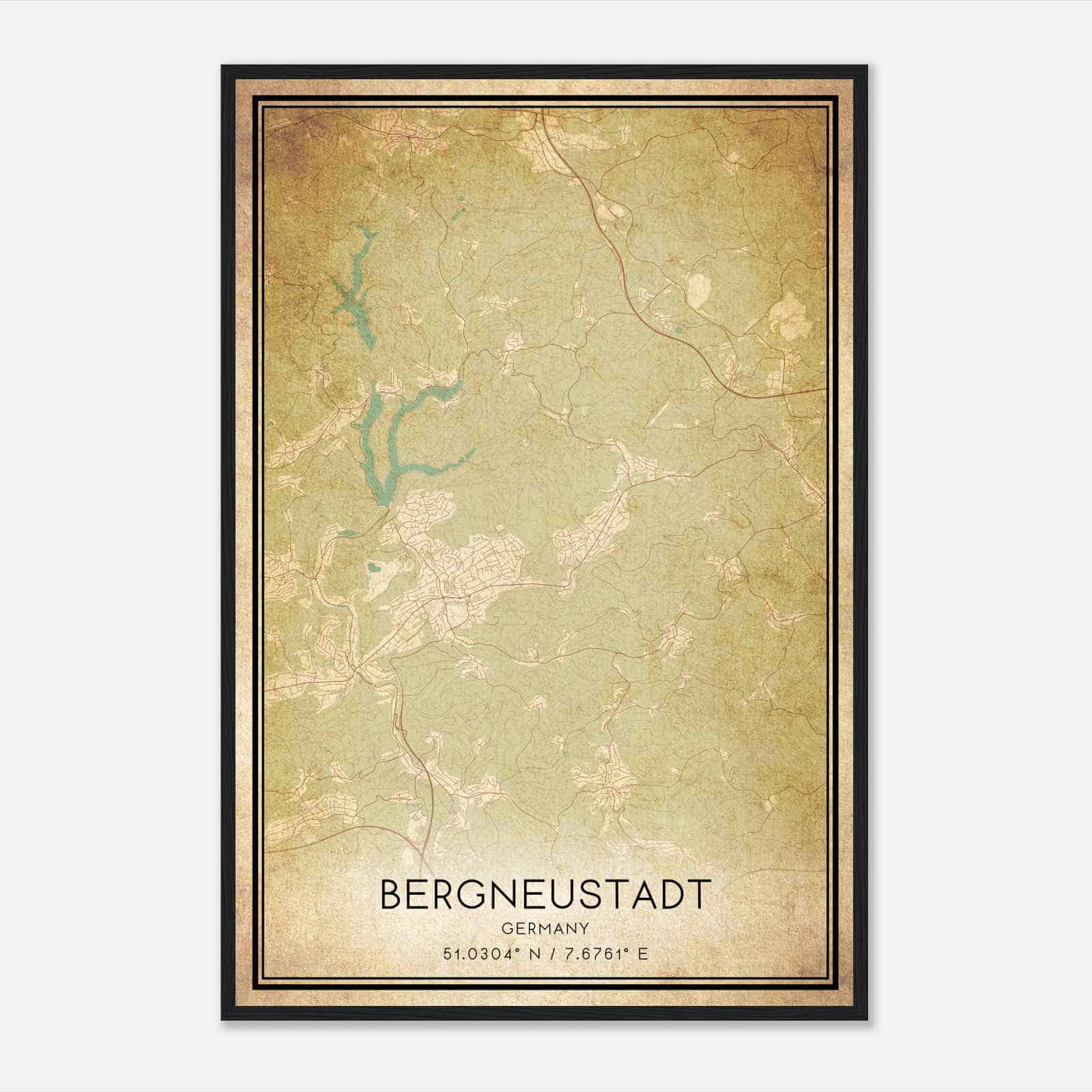 Vintage Bergneustadt Germany Map Poster, Bergneustadt City Road Wall Art Print