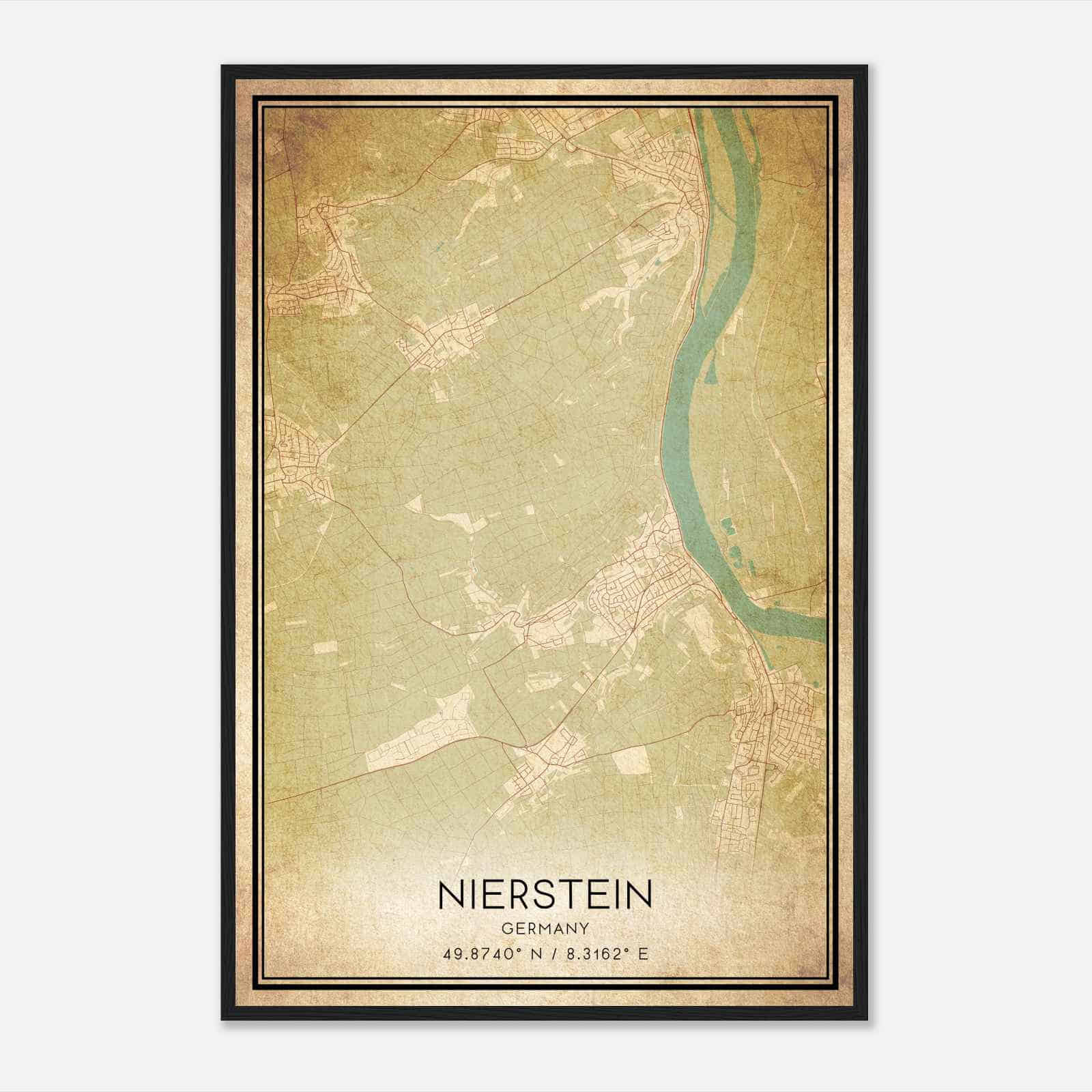Vintage Nierstein Germany Map Poster, Nierstein City Road Wall Art Print