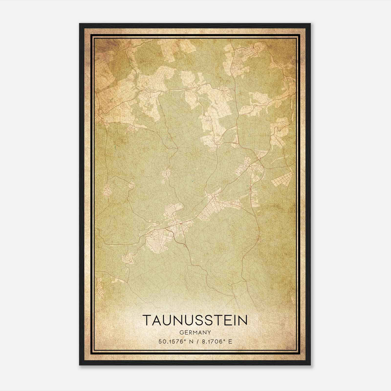 Vintage Taunusstein Germany Map Poster, Taunusstein City Road Wall Art Print