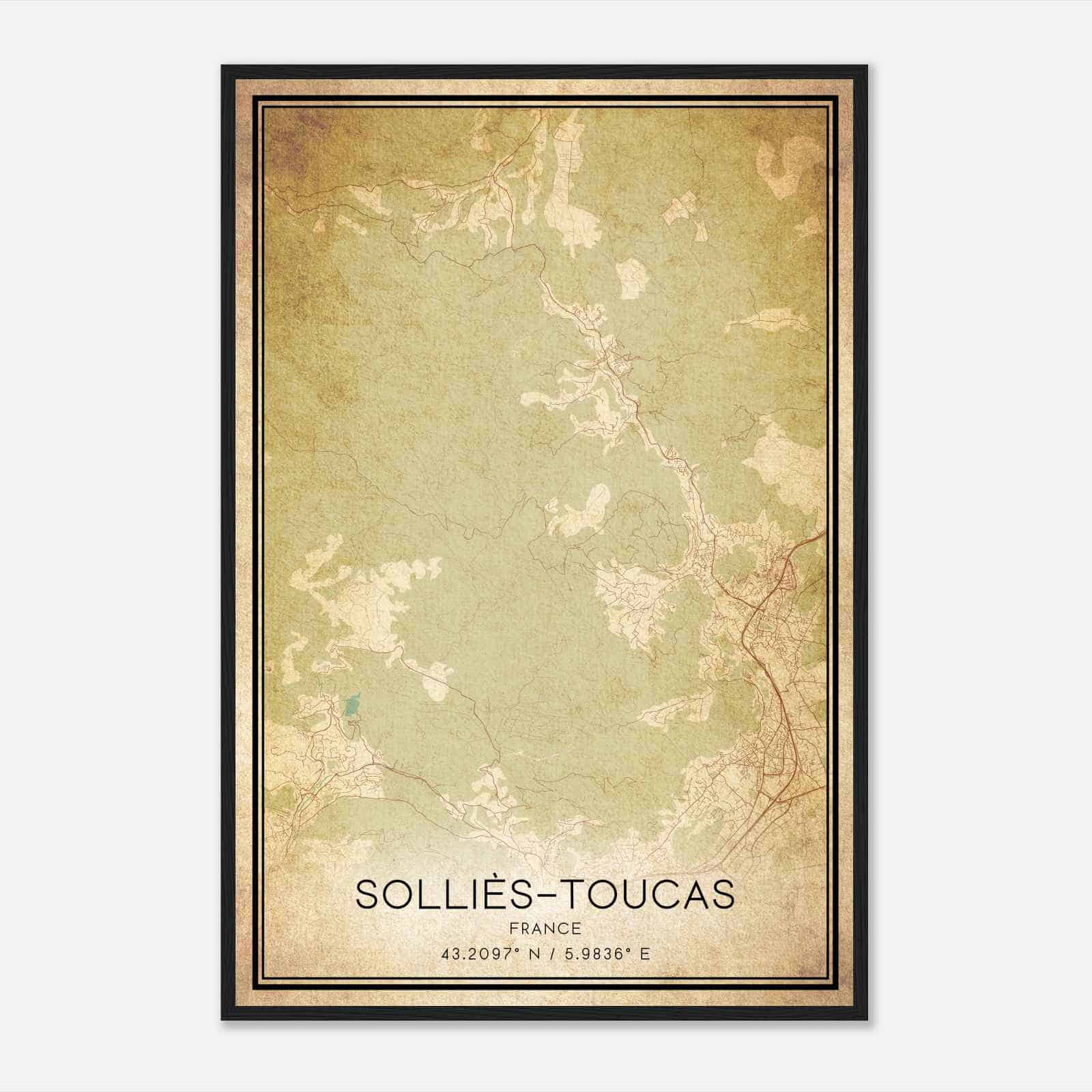 Vintage Sollies-Toucas France Map Poster, Sollies-Toucas City Road Wall Art Print