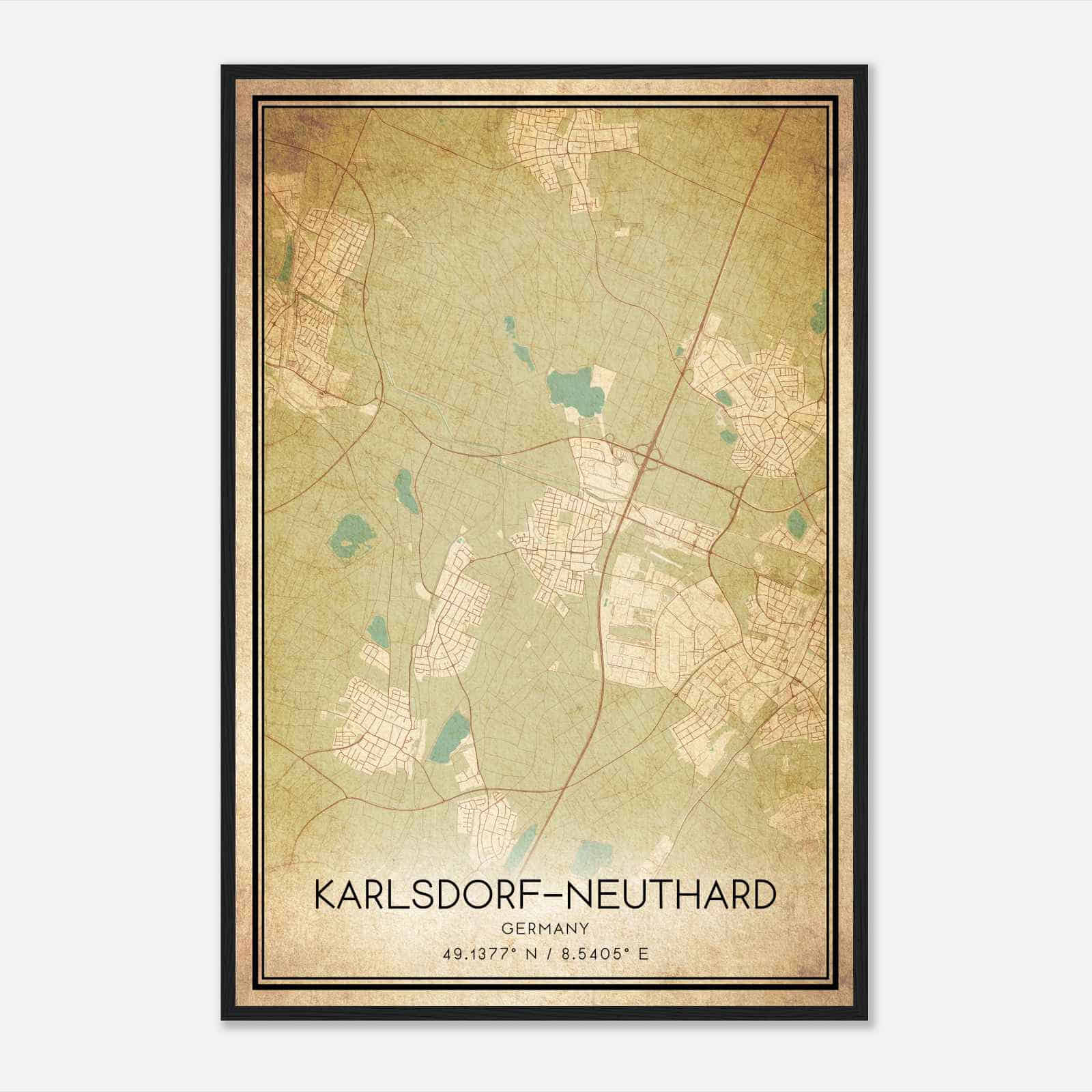 Vintage Karlsdorf-Neuthard Germany Map Poster, Karlsdorf-Neuthard City Road Wall Art Print