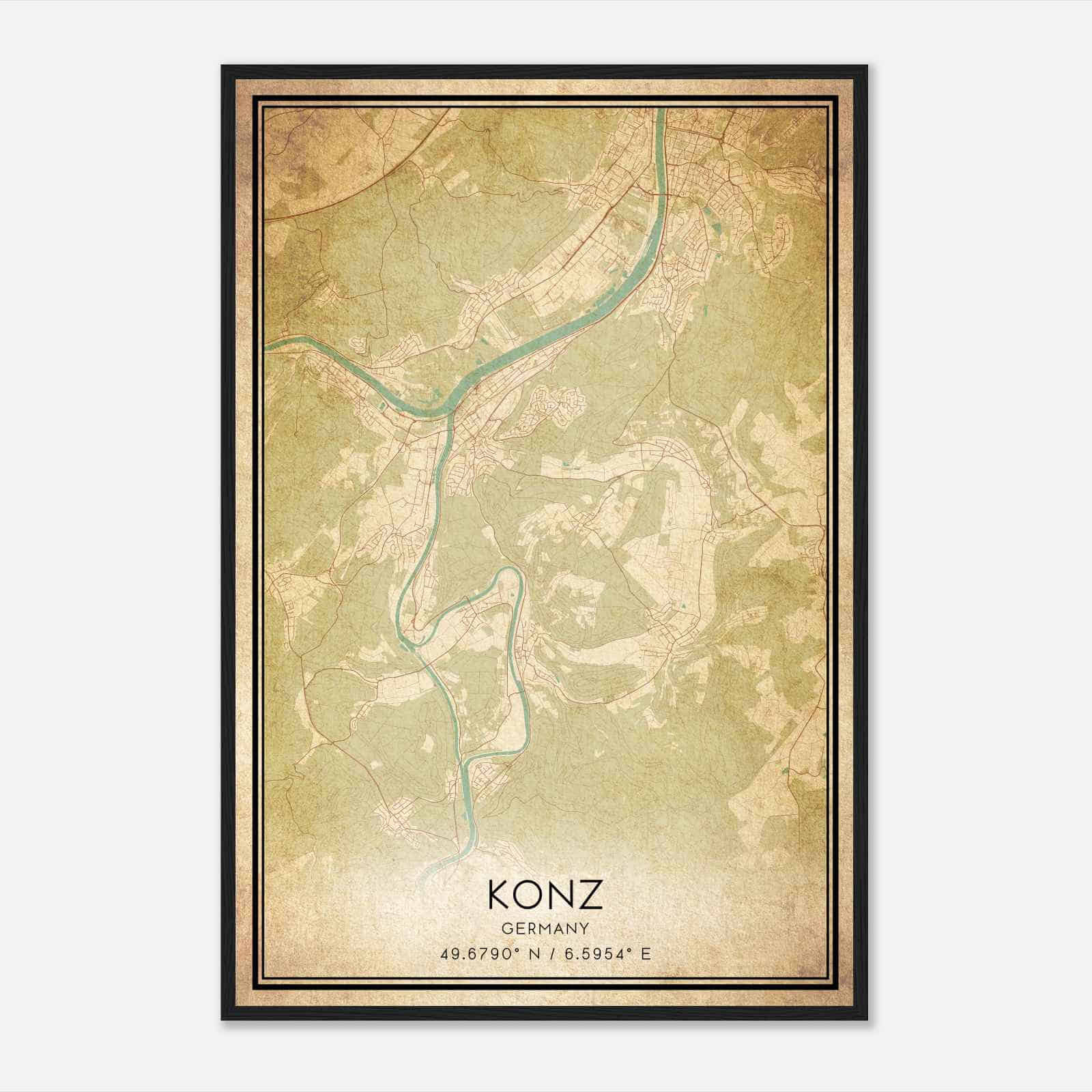 Vintage Konz Germany Map Poster, Konz City Road Wall Art Print